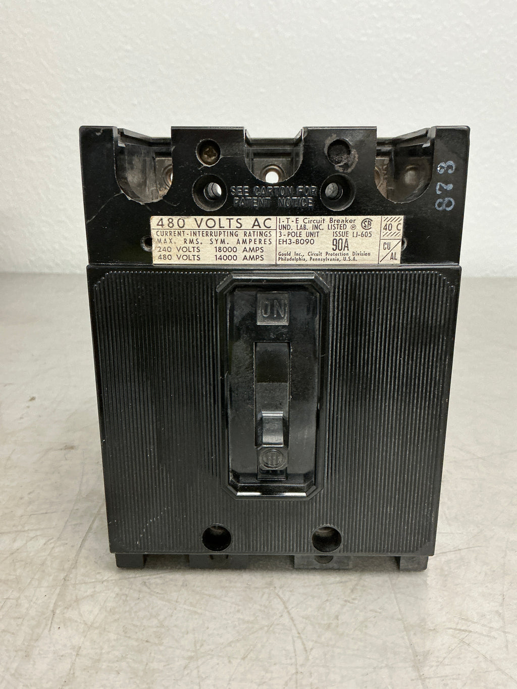 Used EH3-B090 3 Pole, 90 Amps, 480 Volts Circuit Breaker