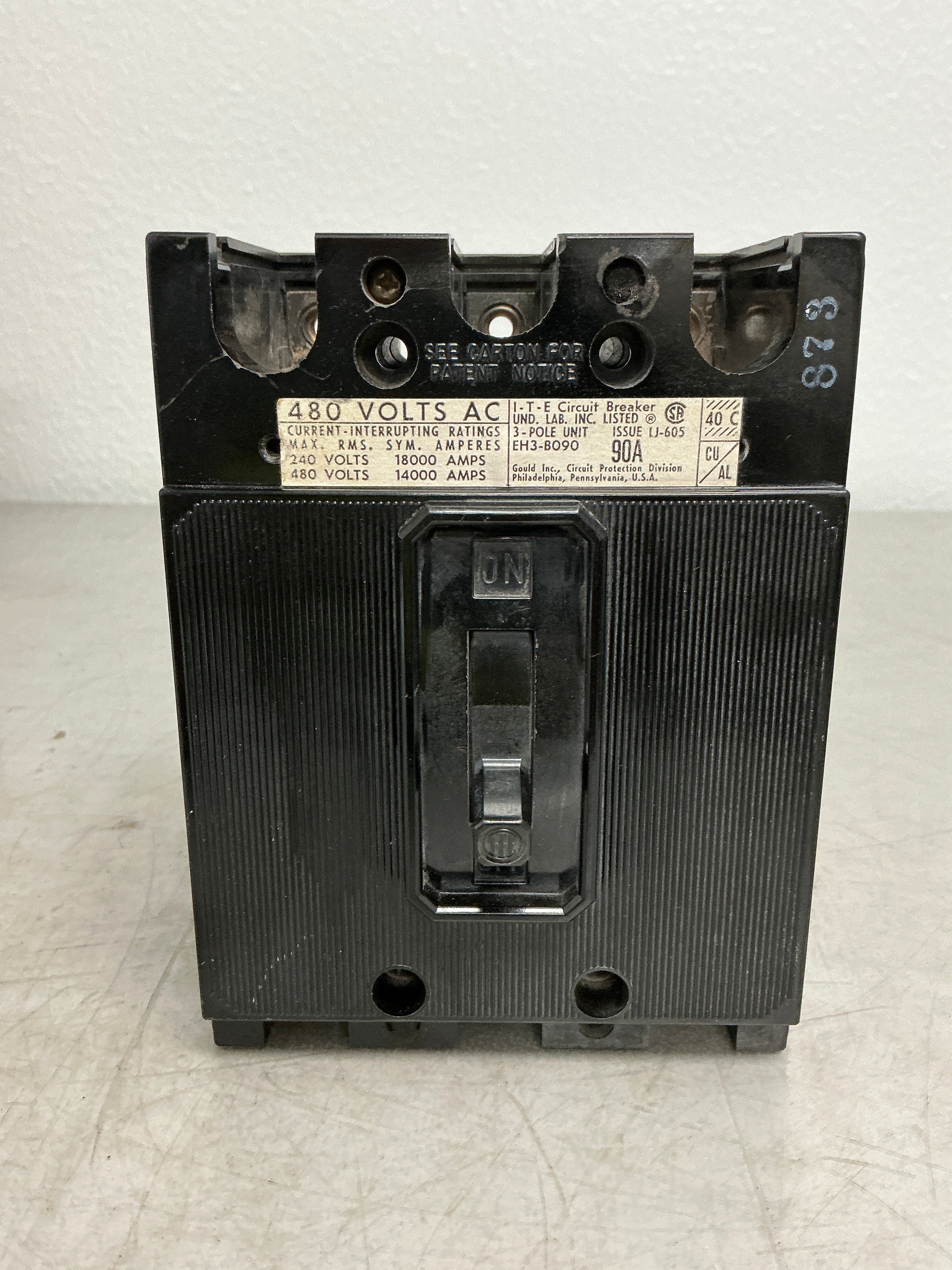 Used EH3-B090 3 Pole, 90 Amps, 480 Volts Circuit Breaker