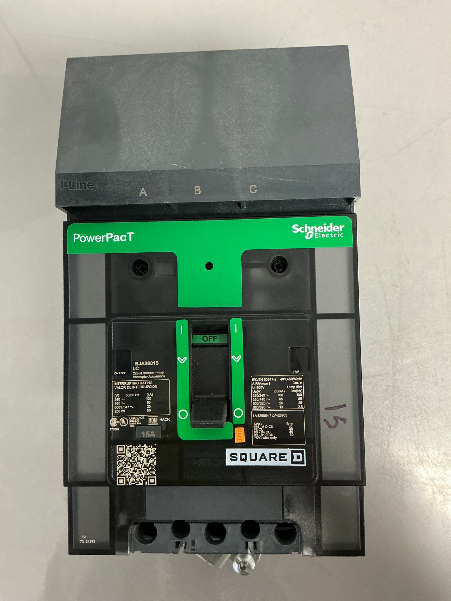 Used Square D BJA36015 3 Poles, 15 Amps