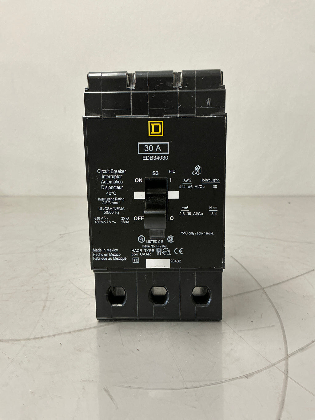 New (Panel take out) Square D EDB34030 3 Pole, 30 Amps, 240 Volts Circuit Breaker