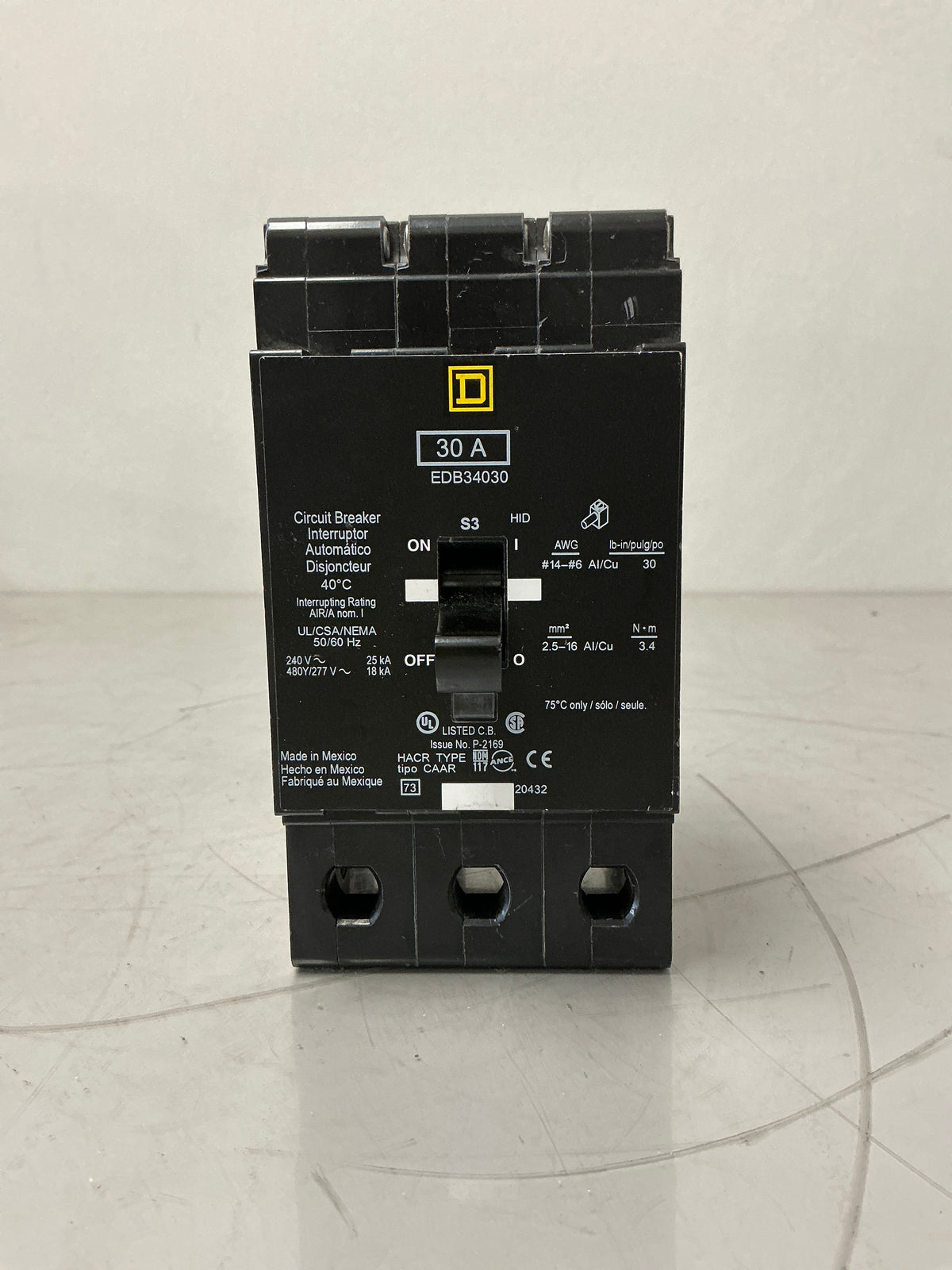 New (Panel take out) Square D EDB34030 3 Pole, 30 Amps, 240 Volts Circuit Breaker