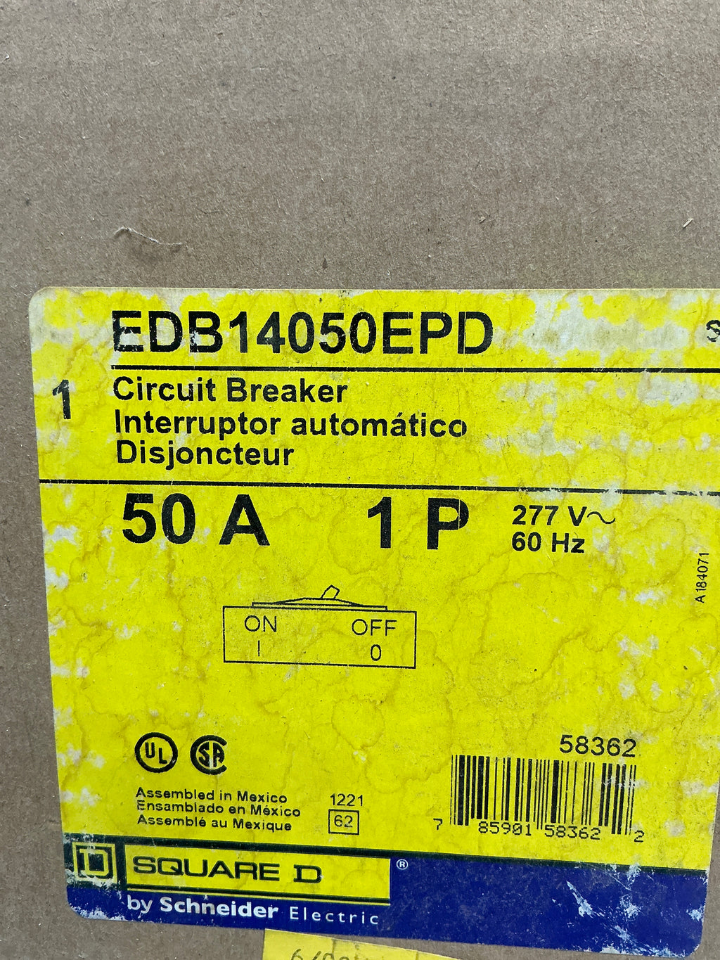 New Square D EDB14050EPD 1 Pole, 50 Amps, 277 Volts