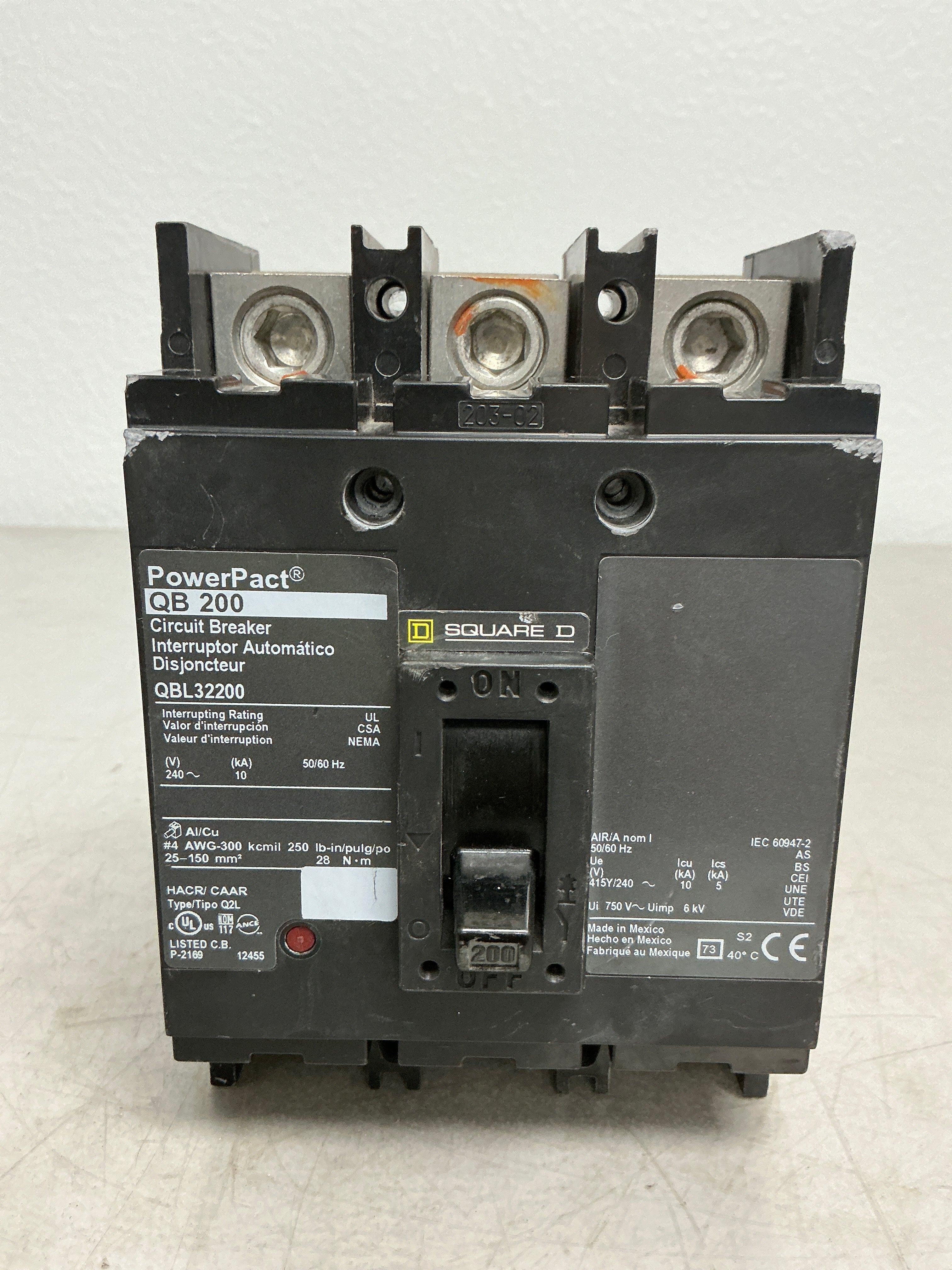 Used Square D QBL32200 3 Pole, 200 Amps, 240 Volts Circuit Breaker