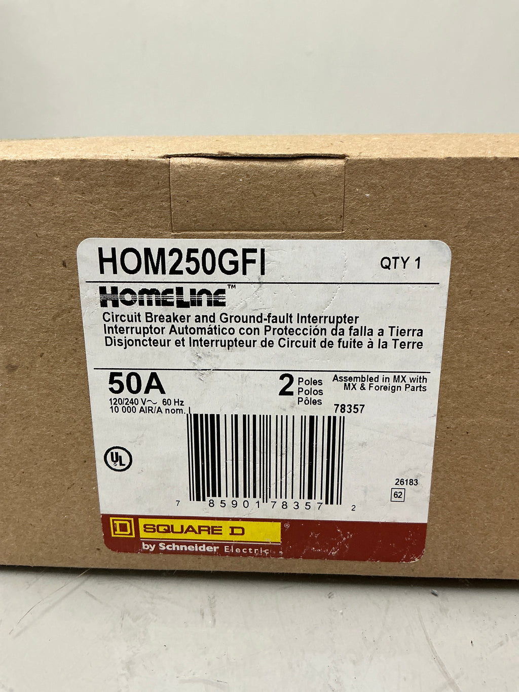 New Square D HOM250GFI 2 Pole, 50 Amps, 240 Volts Circuit Breaker