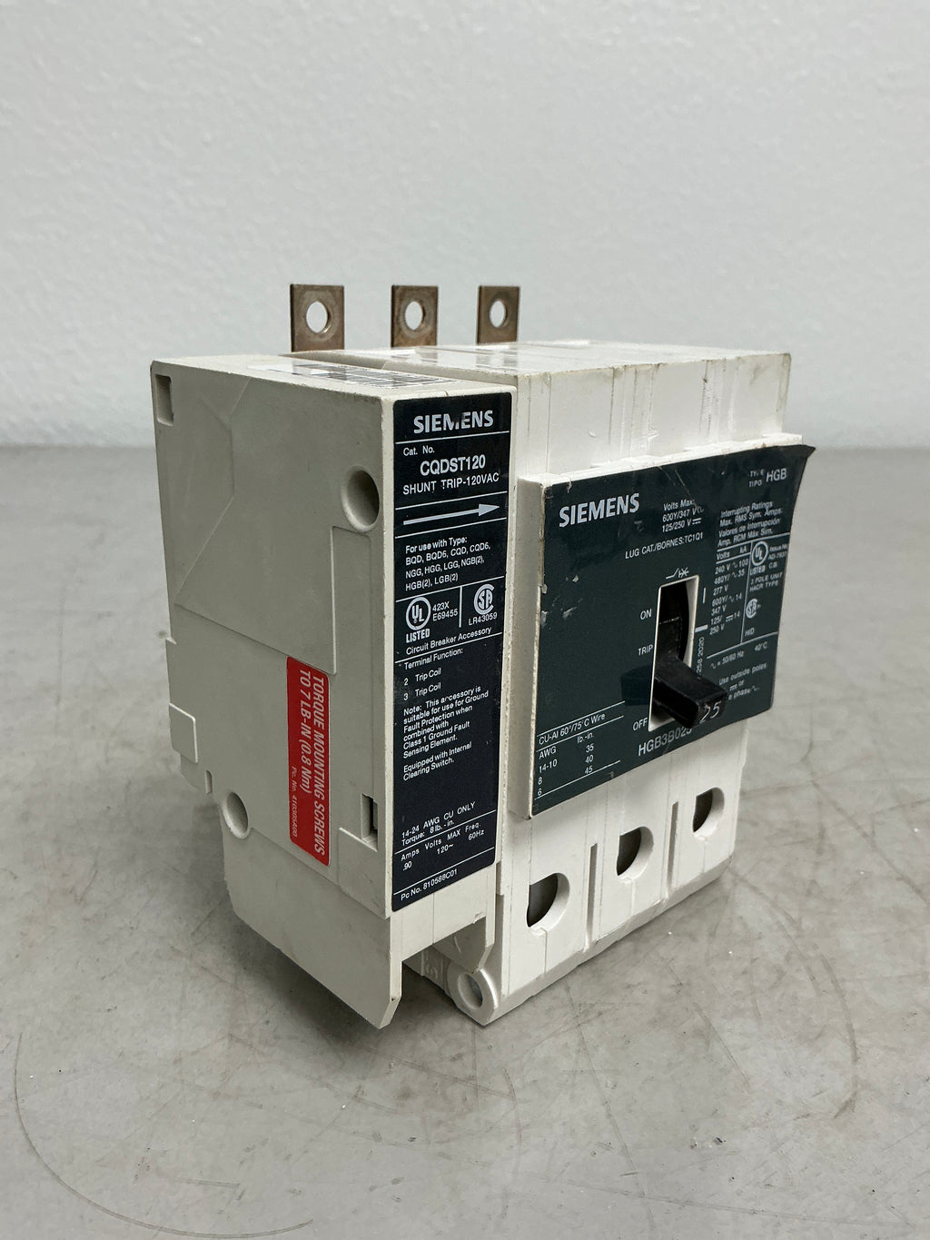 New Siemens HGB3B025 Shunt Trip CQDST120 3 Pole, 25 Apps, 480 Volts