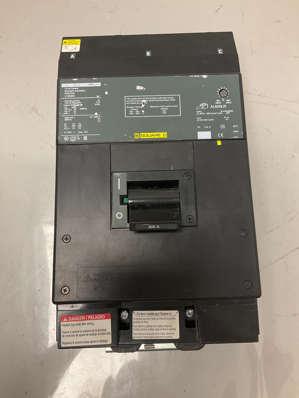 Used Square D LC36400 3 Pole, 400 Amps, 600 Volts Circuit Breaker