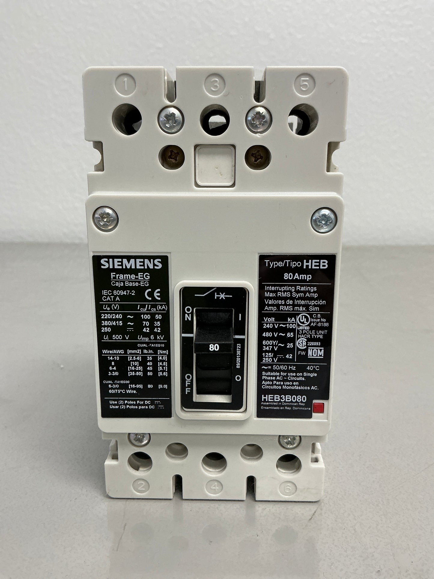 New Siemens HEB3B080B 80 Amps, 3 Pole, 480 Volts