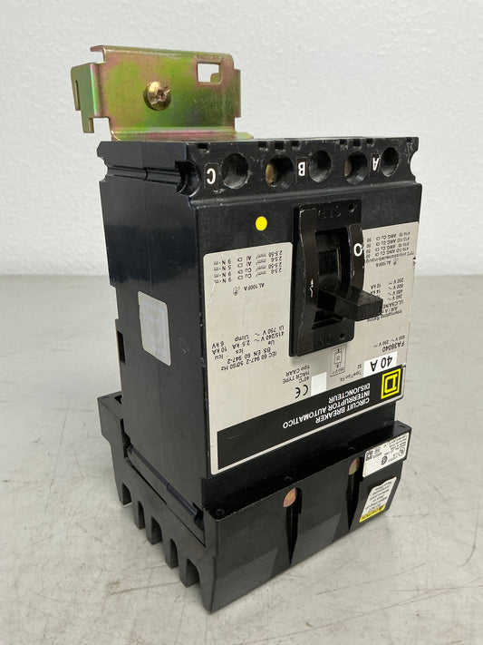 Used Square D FA36040 3 Pole, 40 Amps, 600 Volts