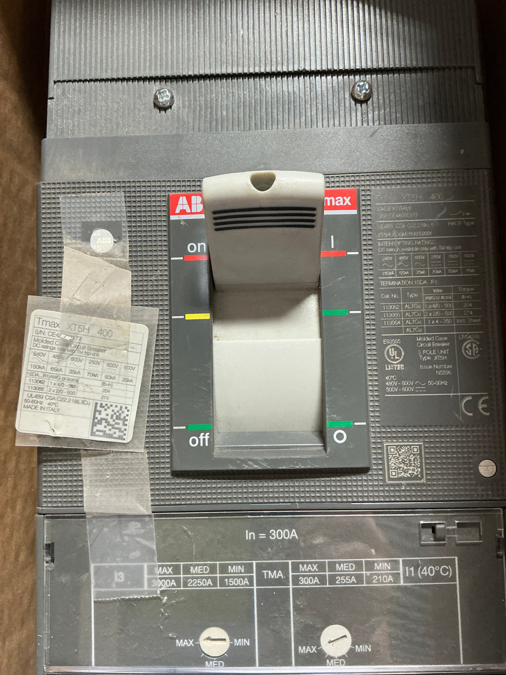 New ABB SACE TMAX XT5 H 400 Amps, 3 Pole, 480 Volts
