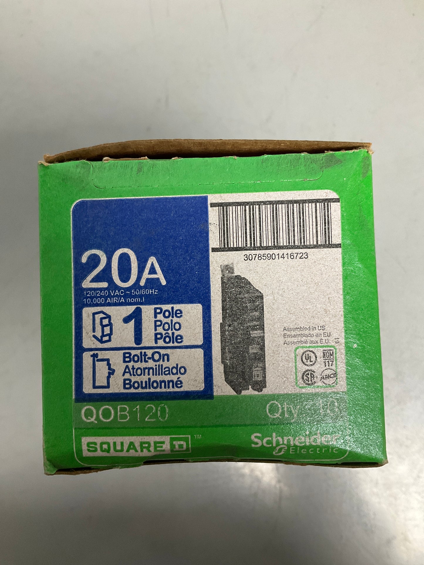 New Square D QOB120 1 Pole, 20 Amps, 240 Volts