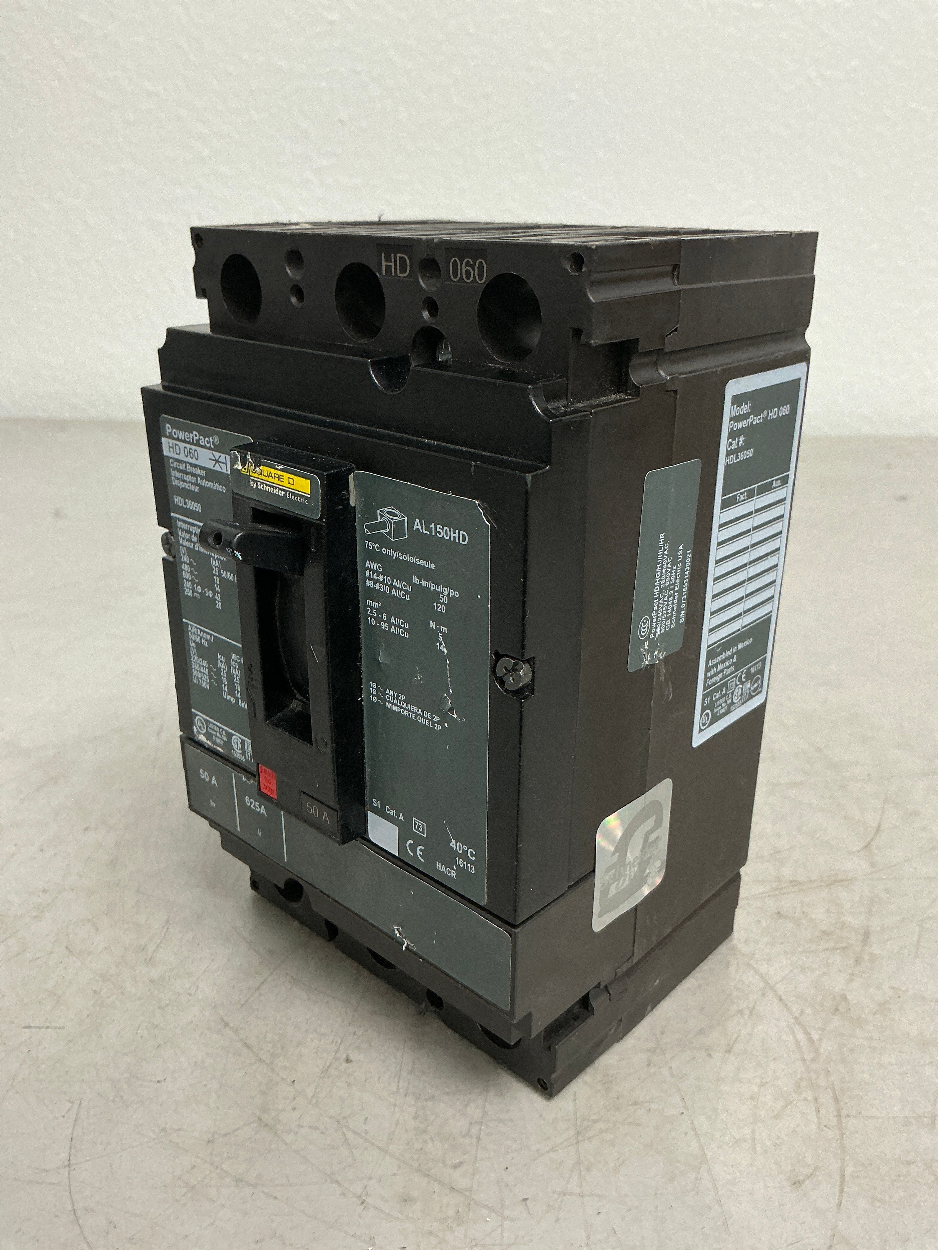Used Square D HDL36050 3 Pole, 50 Amps, 480 Volts