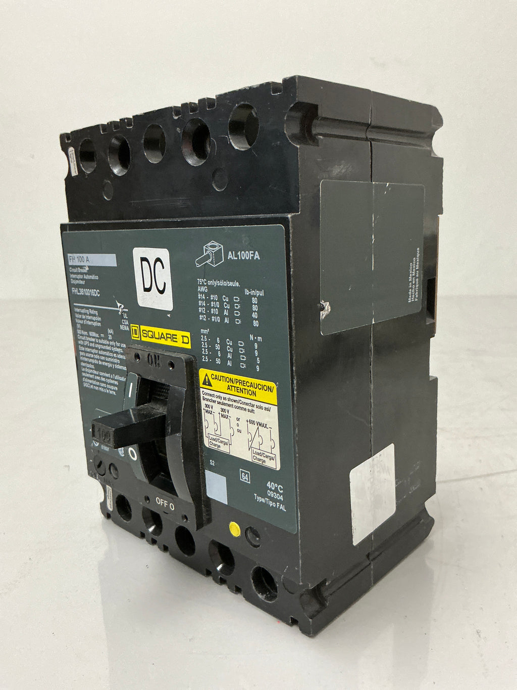 Used Square D FHL3610016DC 3 Pole, 100 Amps, 600 Volts Circuit Breaker