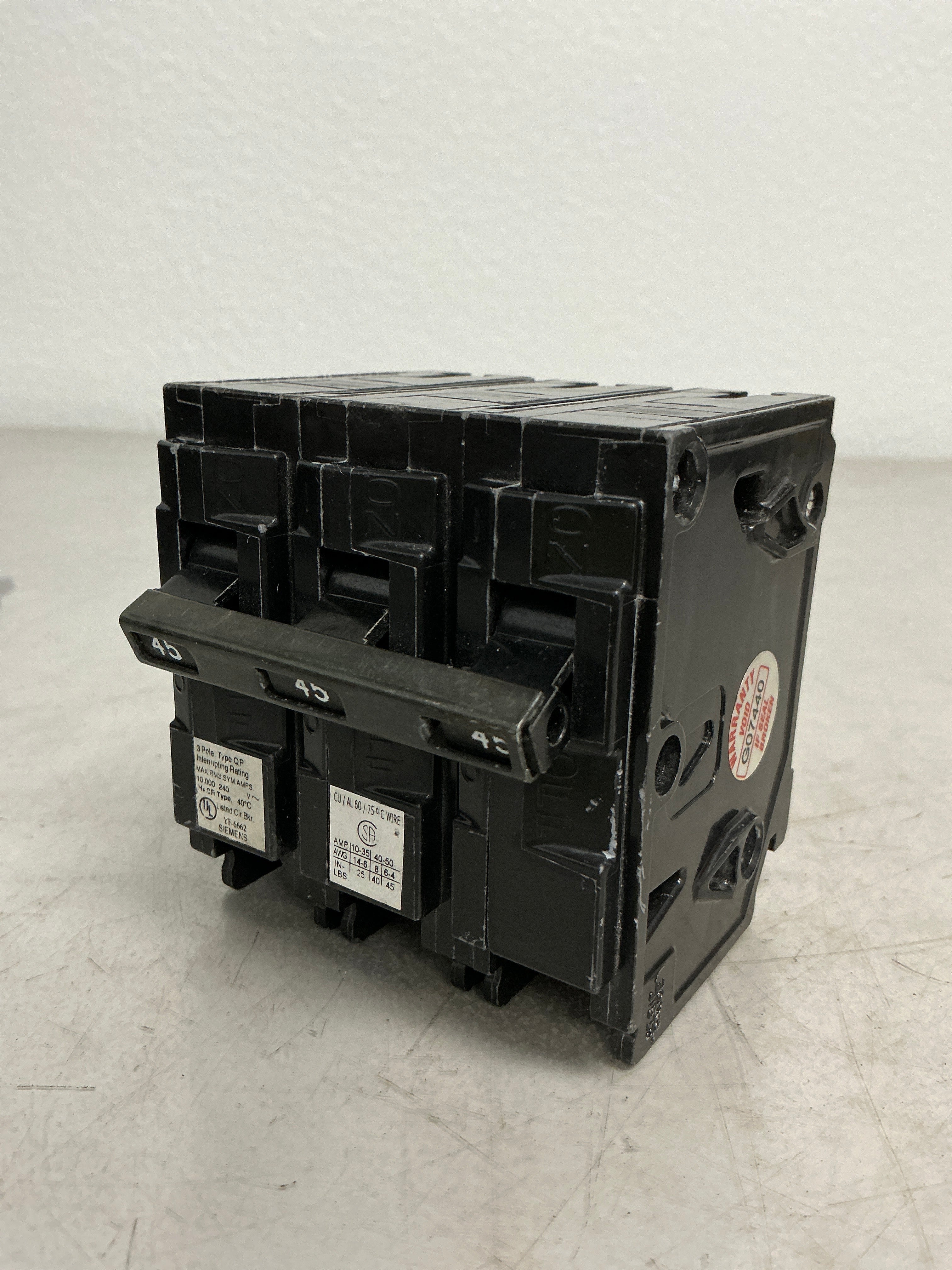 Used Siemens Q345 3 Pole, 45 Amps, 240 Volts