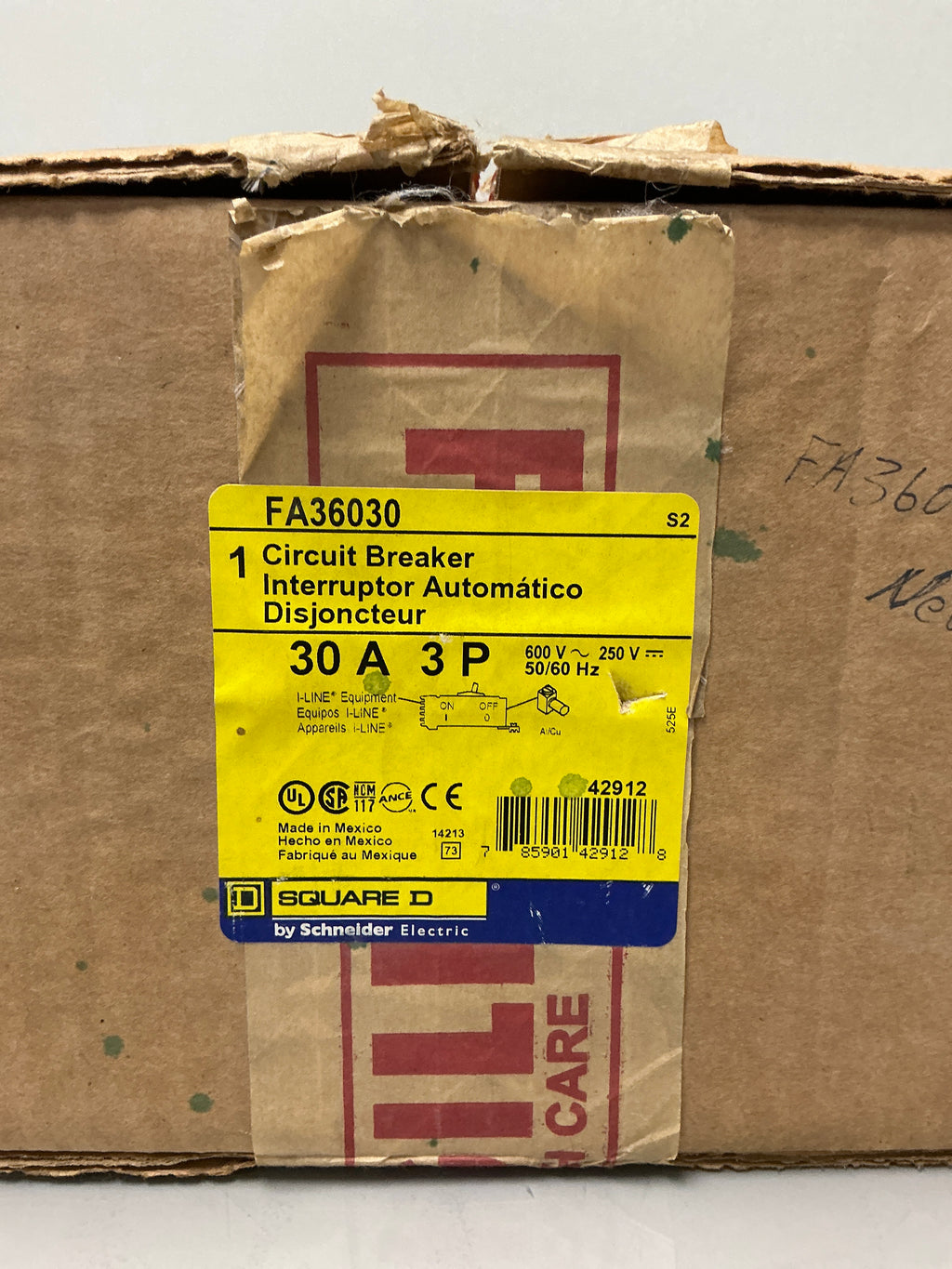 New Square D FA36030 3 Pole, 30 Amps, 600 Volts Circuit Breaker