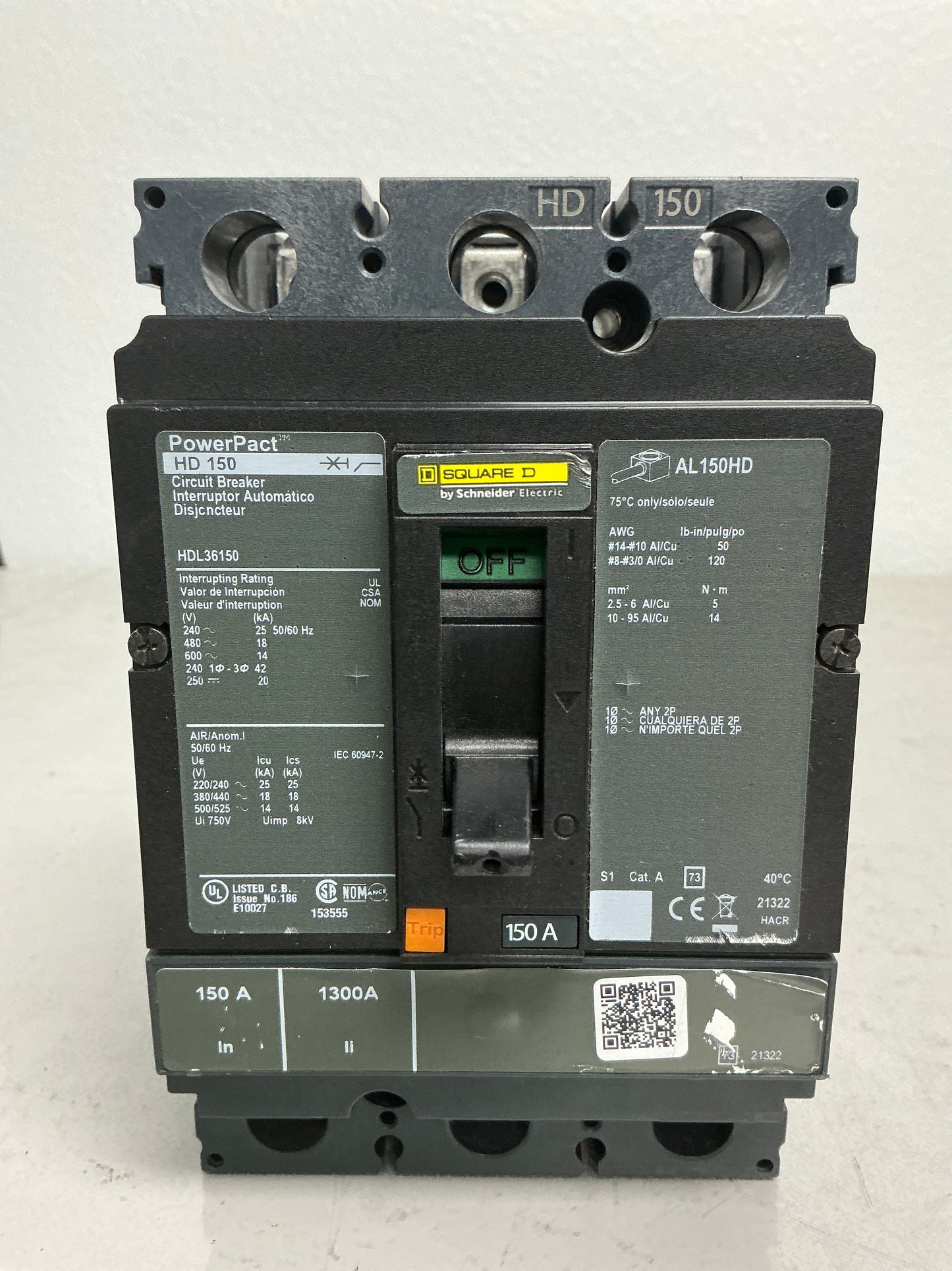 Used Square D HDL36150 3 Pole, 150 Amps