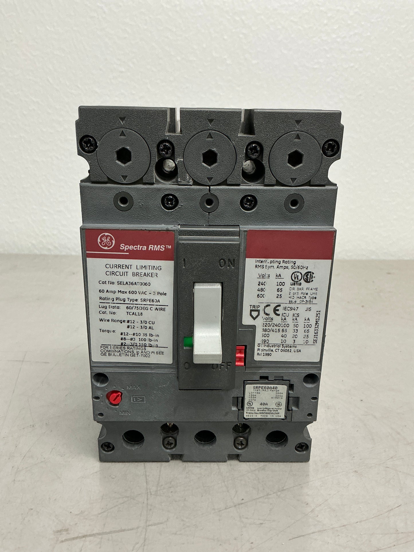 Used SELA36AT0060 3 Pole, 60 Amps, 600 Volts