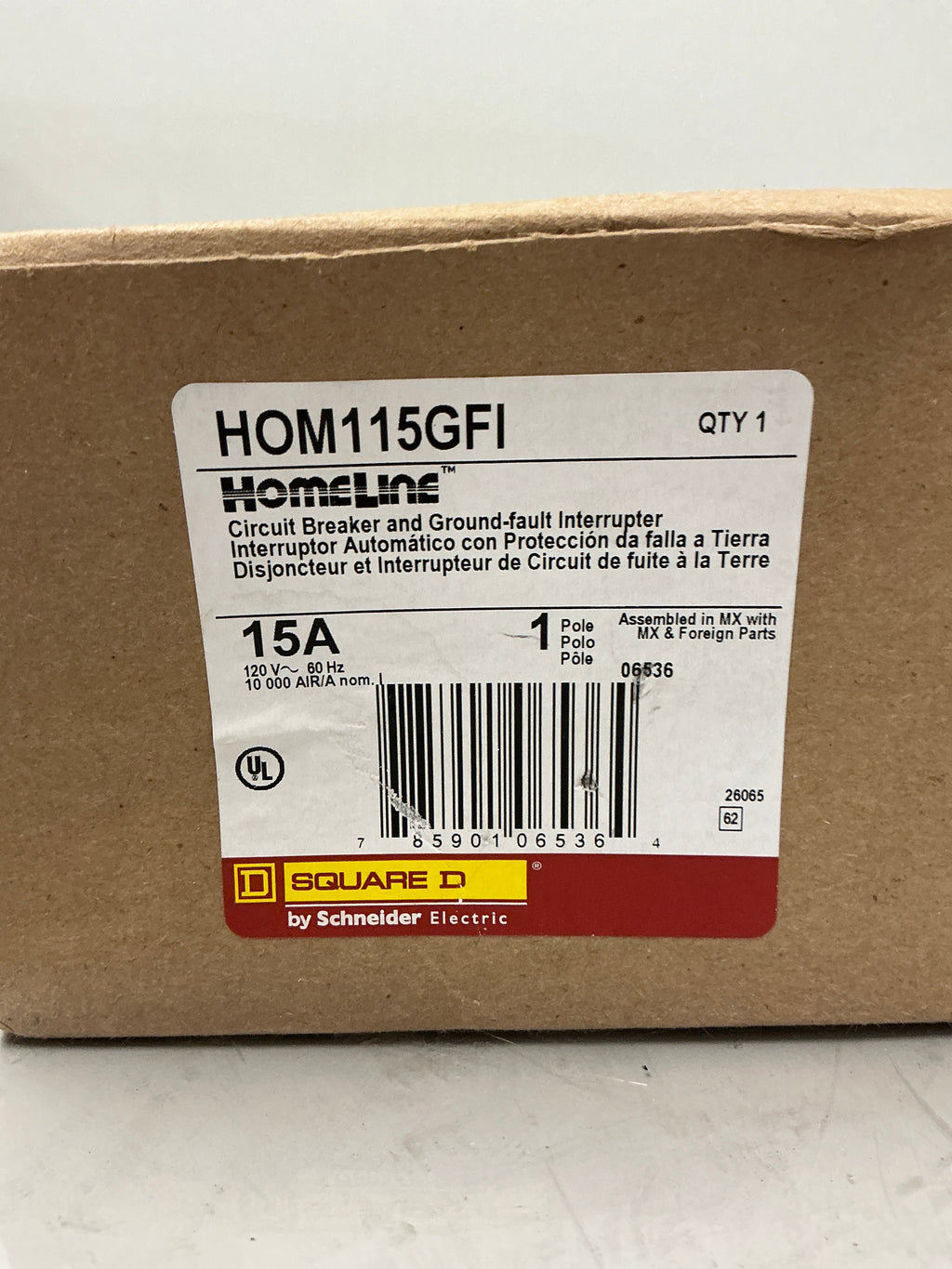 New Square D HOM115GFI 1 Pole, 15 Amps, 120 Volts Circuit Breaker