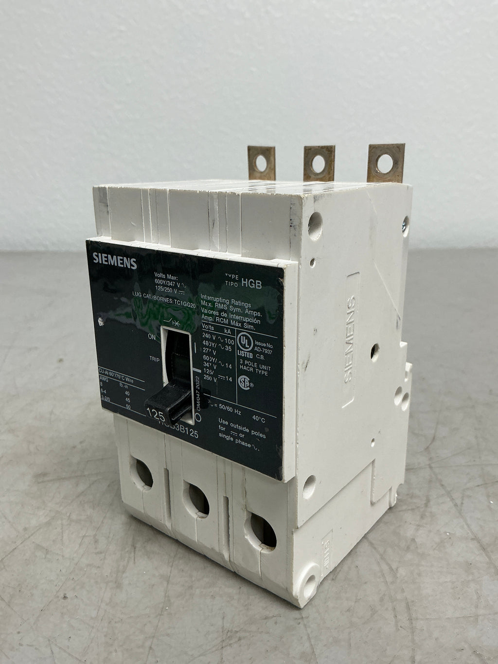 Used Siemens HGB3B125 3 Pole, 125 Amps, 480 Volts
