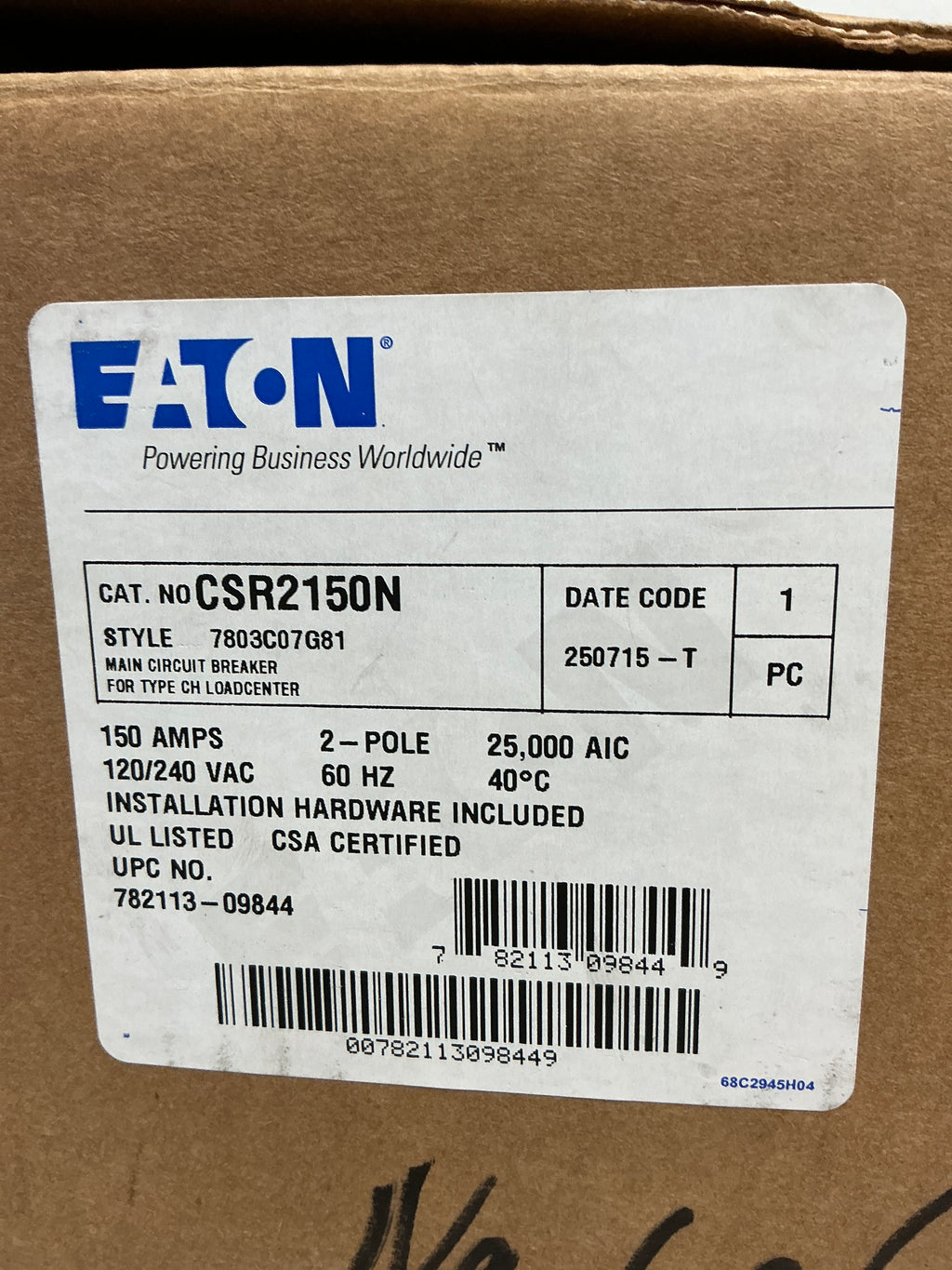 New Eaton CSR2150N 2 Pole, 150 Amps, 240 Volts