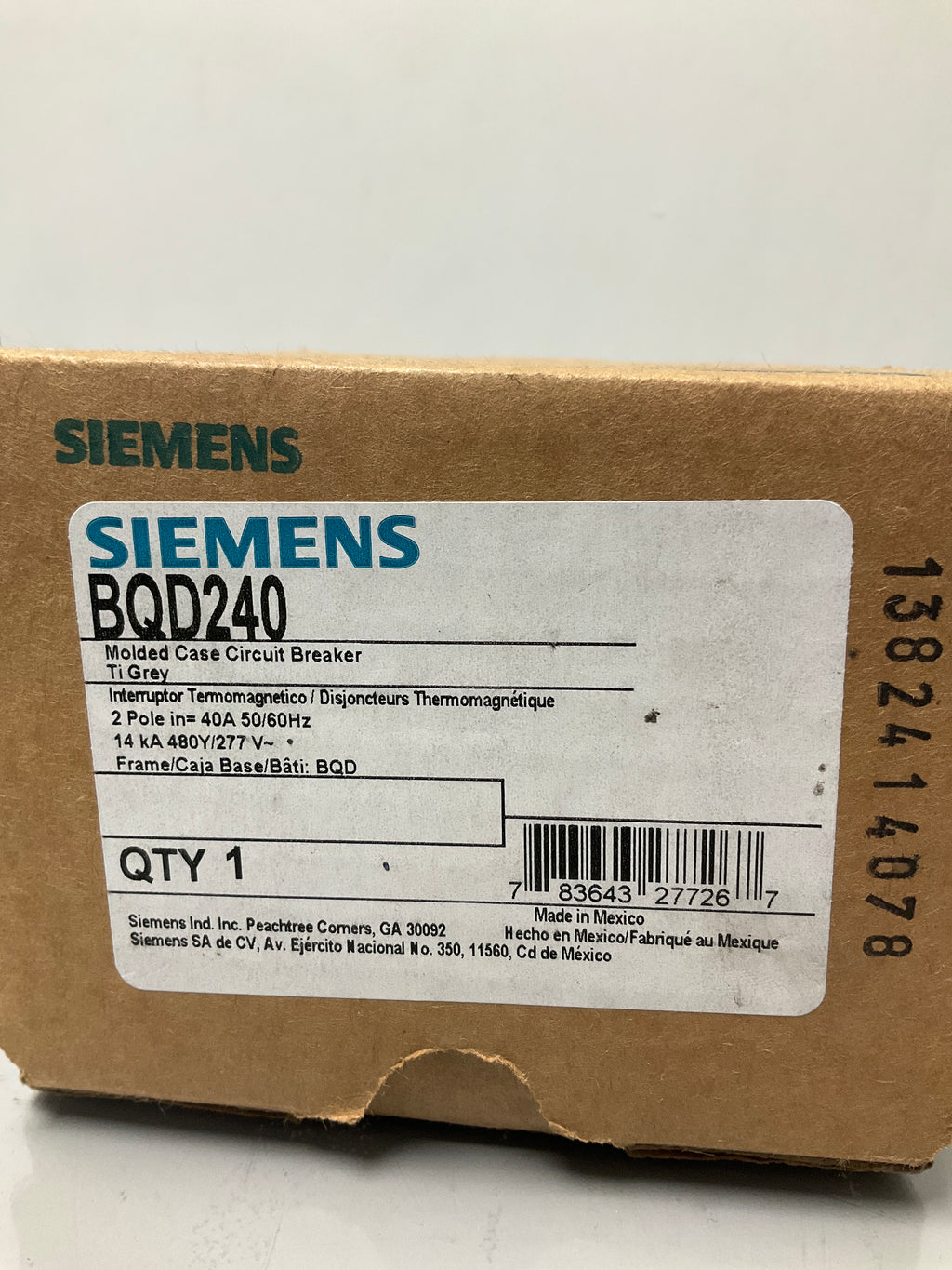New Siemens BQD240 2 Pole, 40 Amps, 480 Volts Circuit Breaker