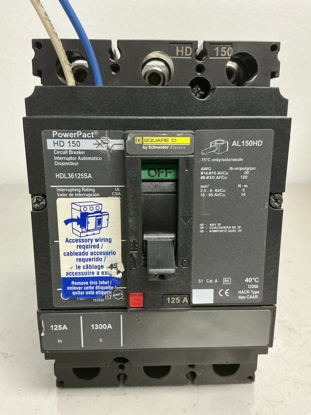 Used Square D HDL36125SA 3 Pole, 125 Amps, 600 Volts
