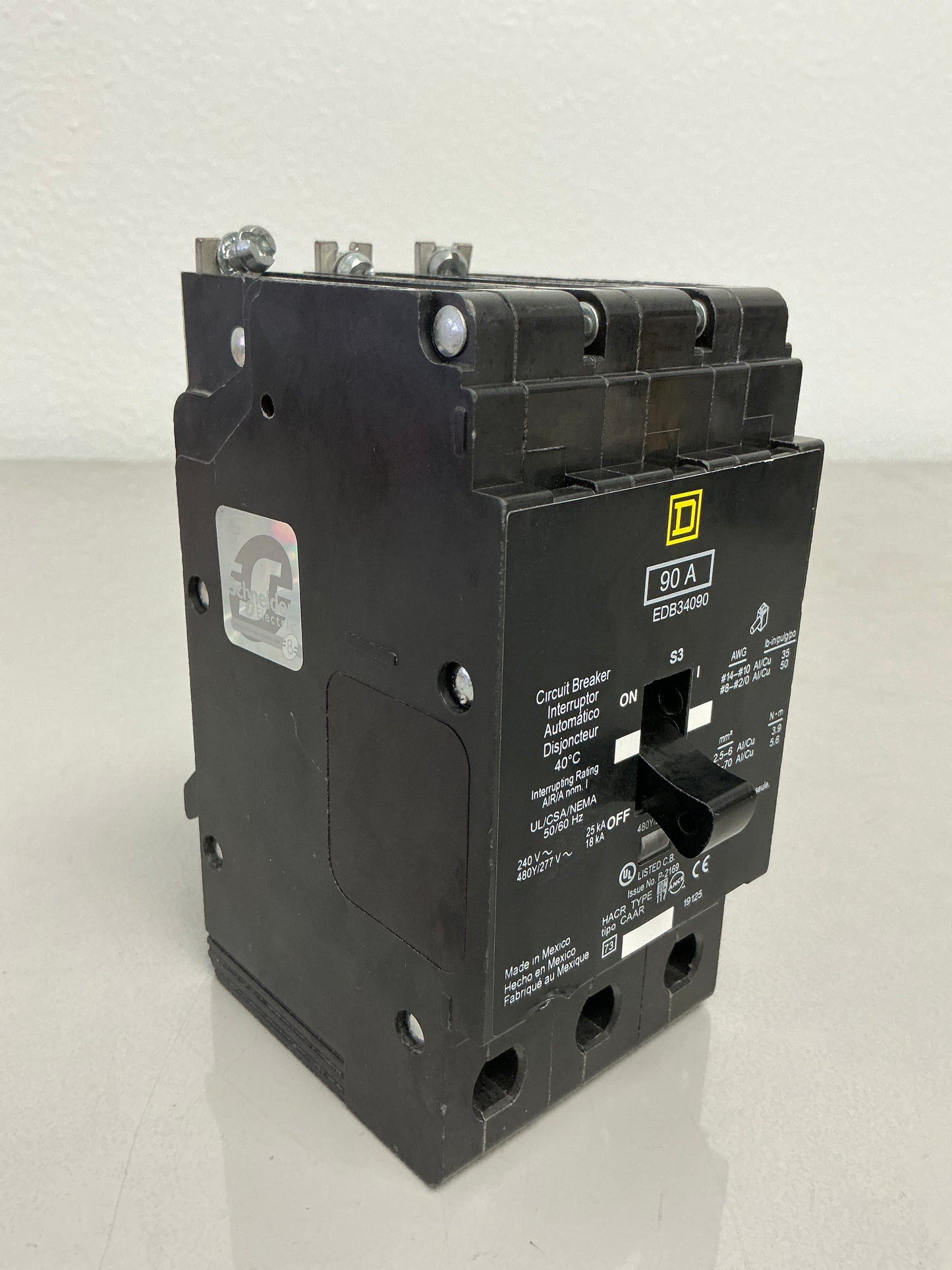 Used Square D EDB34090 3 Pole, 90 Amps, 480/277 Volts