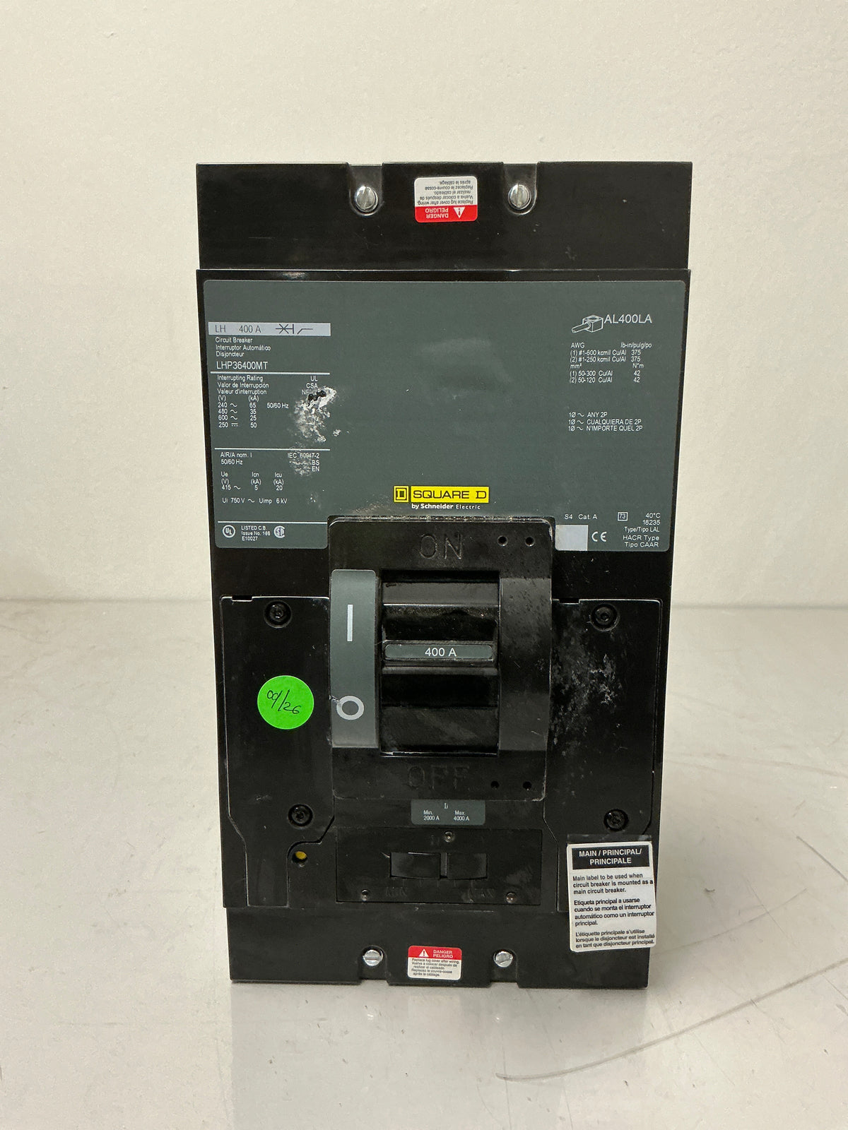 New Square D LHP36400MT 3 Pole, 400 Amps, 600 Volts, Circuit Breaker