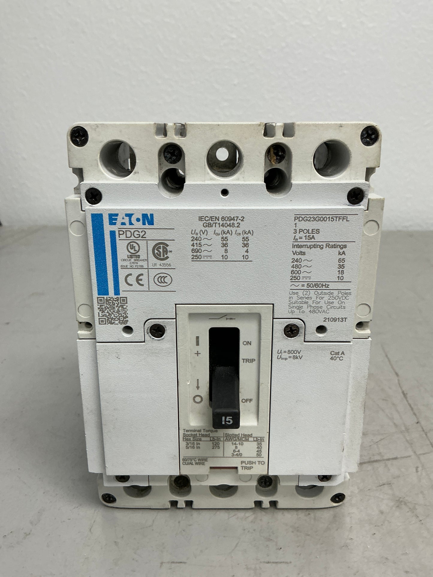 New Eaton PDG23G0015TFFL 3 Poles, 15 Amps