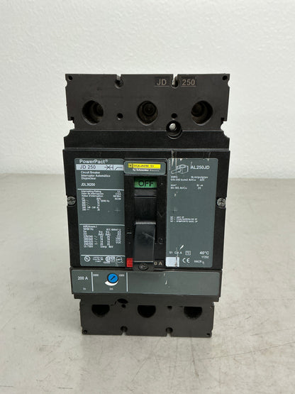 Used Square D JDL36200 3 Pole, 200 Amps Circuit Breaker