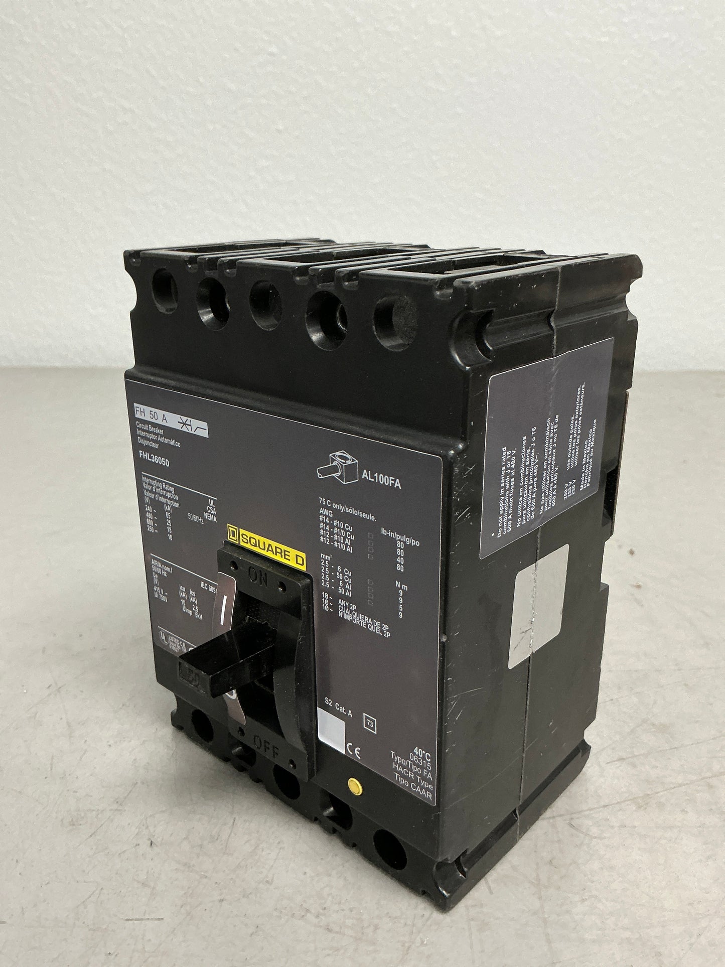 New Square D FHL36050 3 Pole, 50 Amps Circuit Breaker