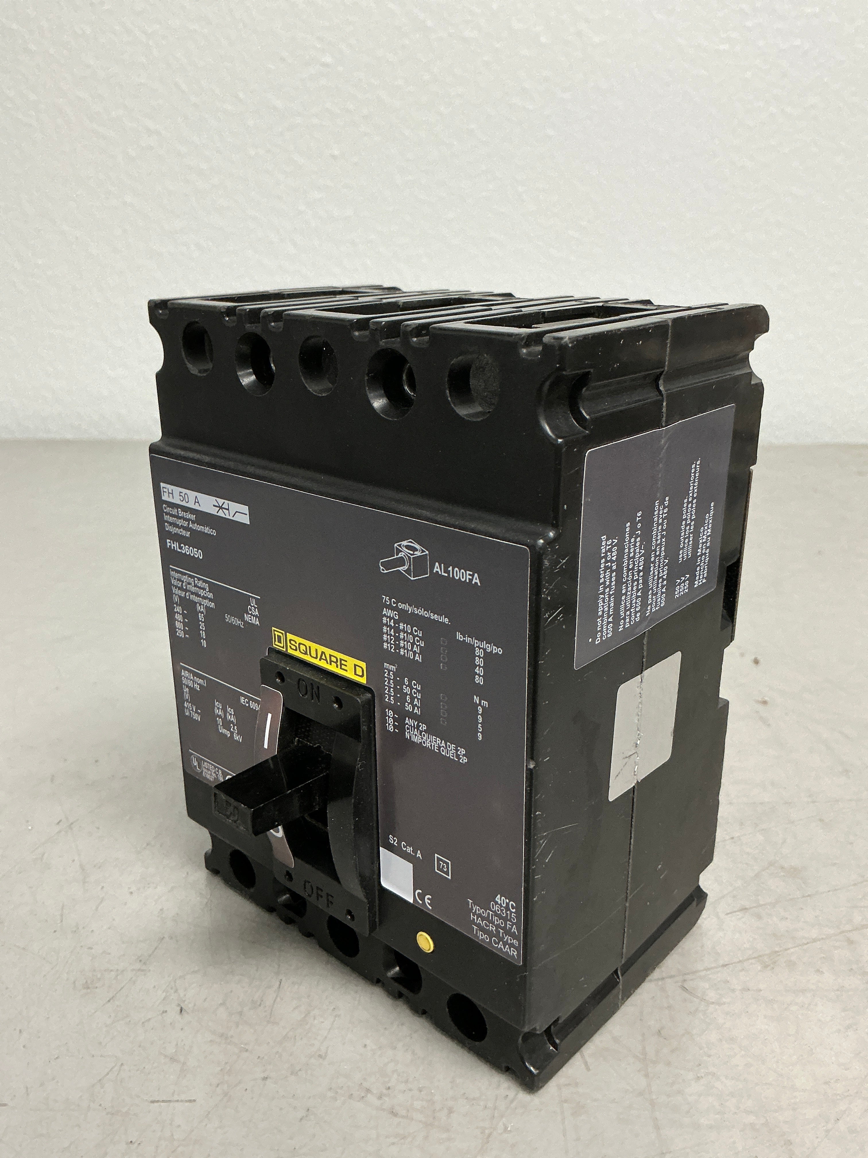New Square D FHL36050 3 Pole, 50 Amps Circuit Breaker