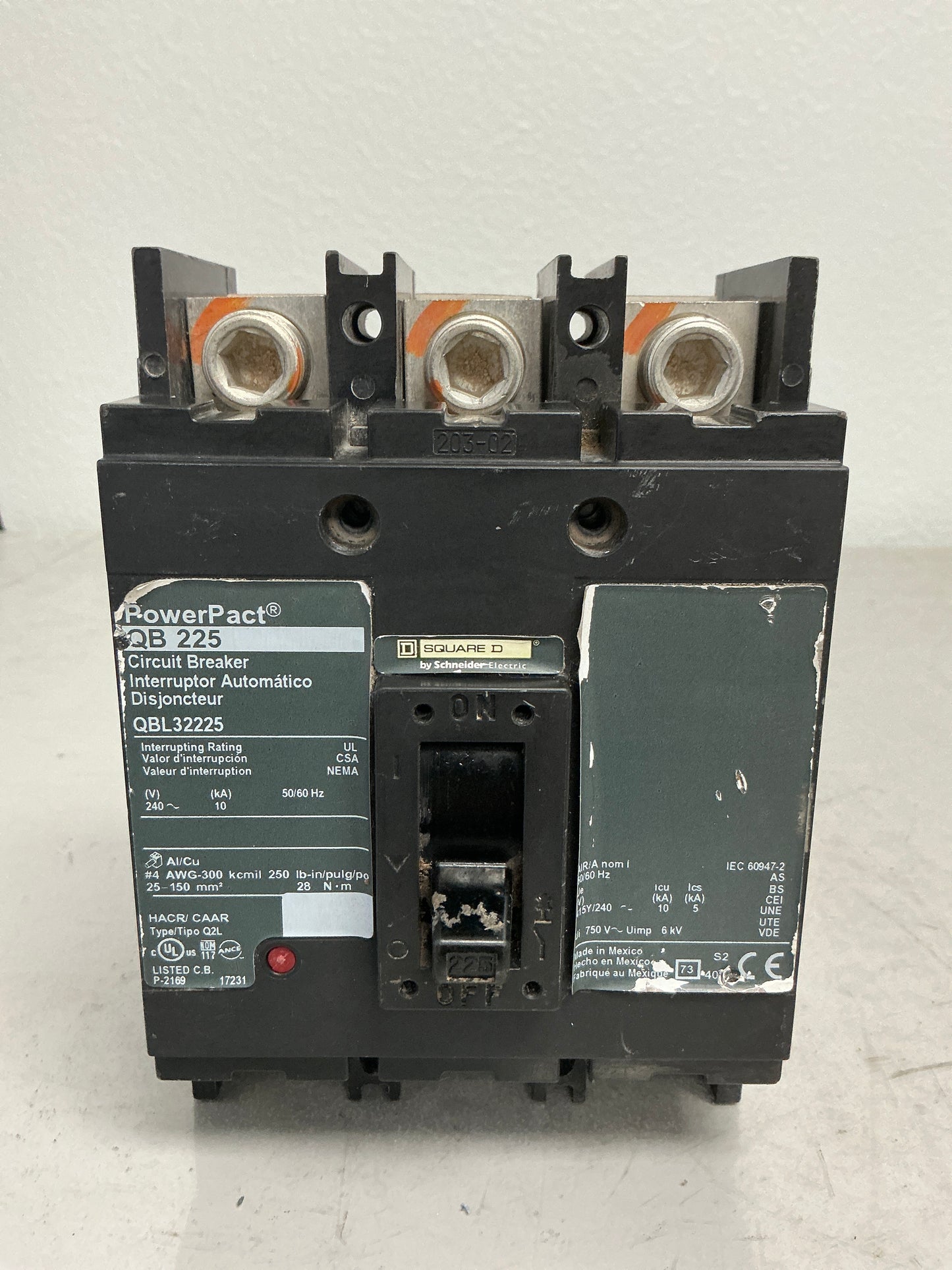 Used Square D QBL32225 3 Pole, 225 Amps, 240 Volts