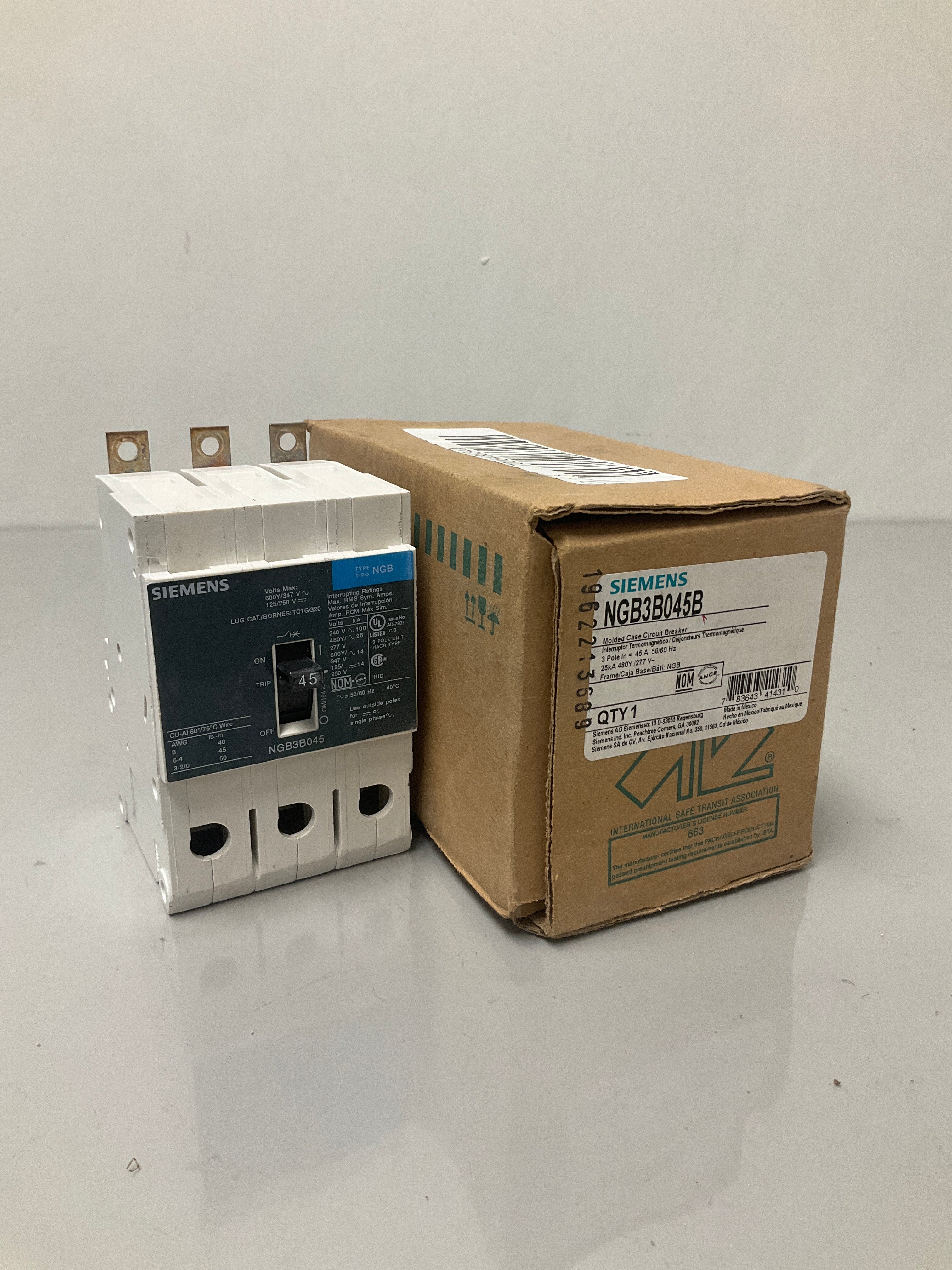 New Siemens NGB3B045B 3 Pole, 45 Amps, 480 Volts Circuit Breaker