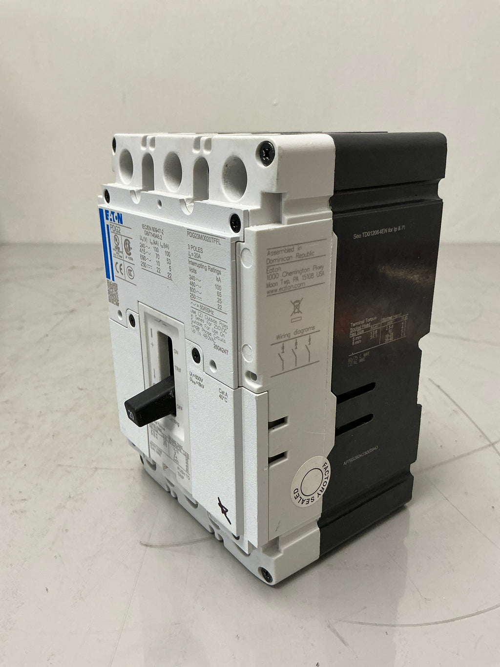 New Eaton PDG23M0020TFFL 3 Pole, 20 Amps, Circuit Breaker
