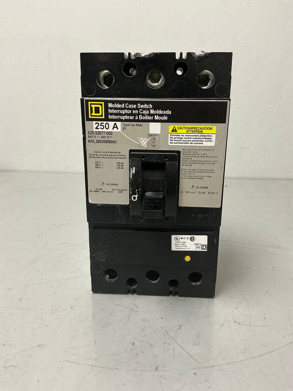Used Square D KHL36000M8041 3 Pole, 250 Amps, 600 Volts, Circuit Breaker