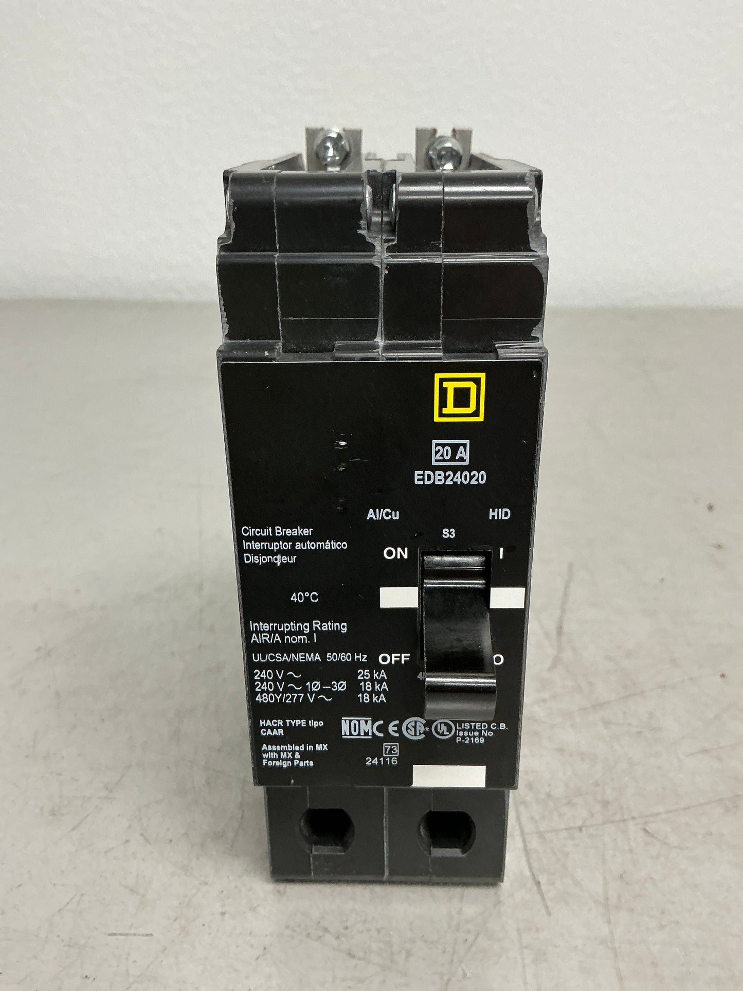 Used Square D EDB24020 2 Pole, 20 Amps, 480 Volts