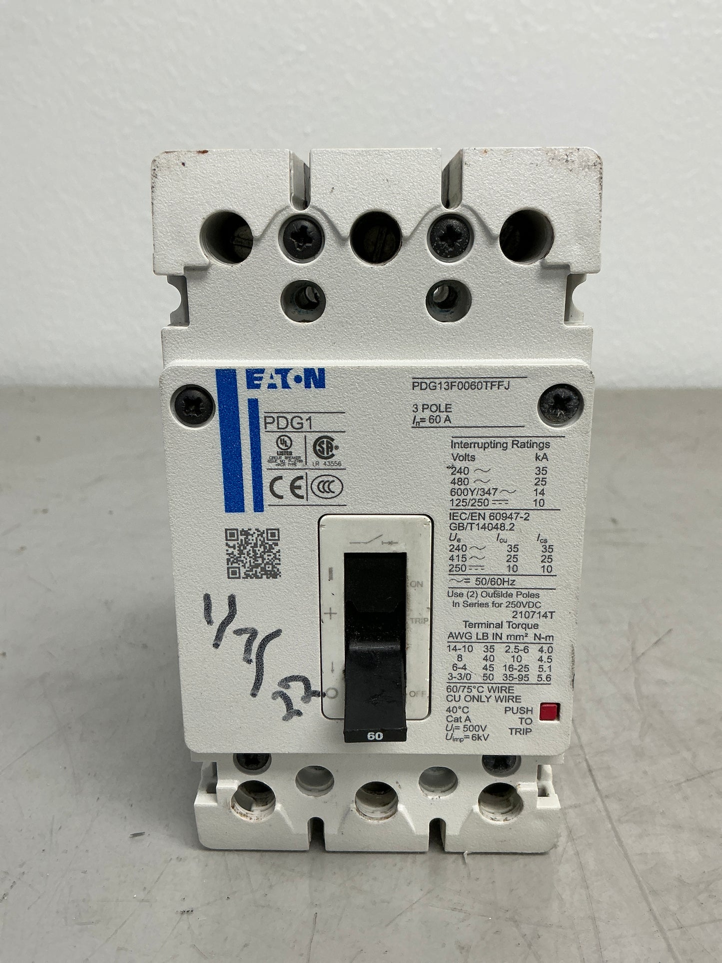 Used Eaton PDG13F0060TFFJ 3 Poles, 60 Amps