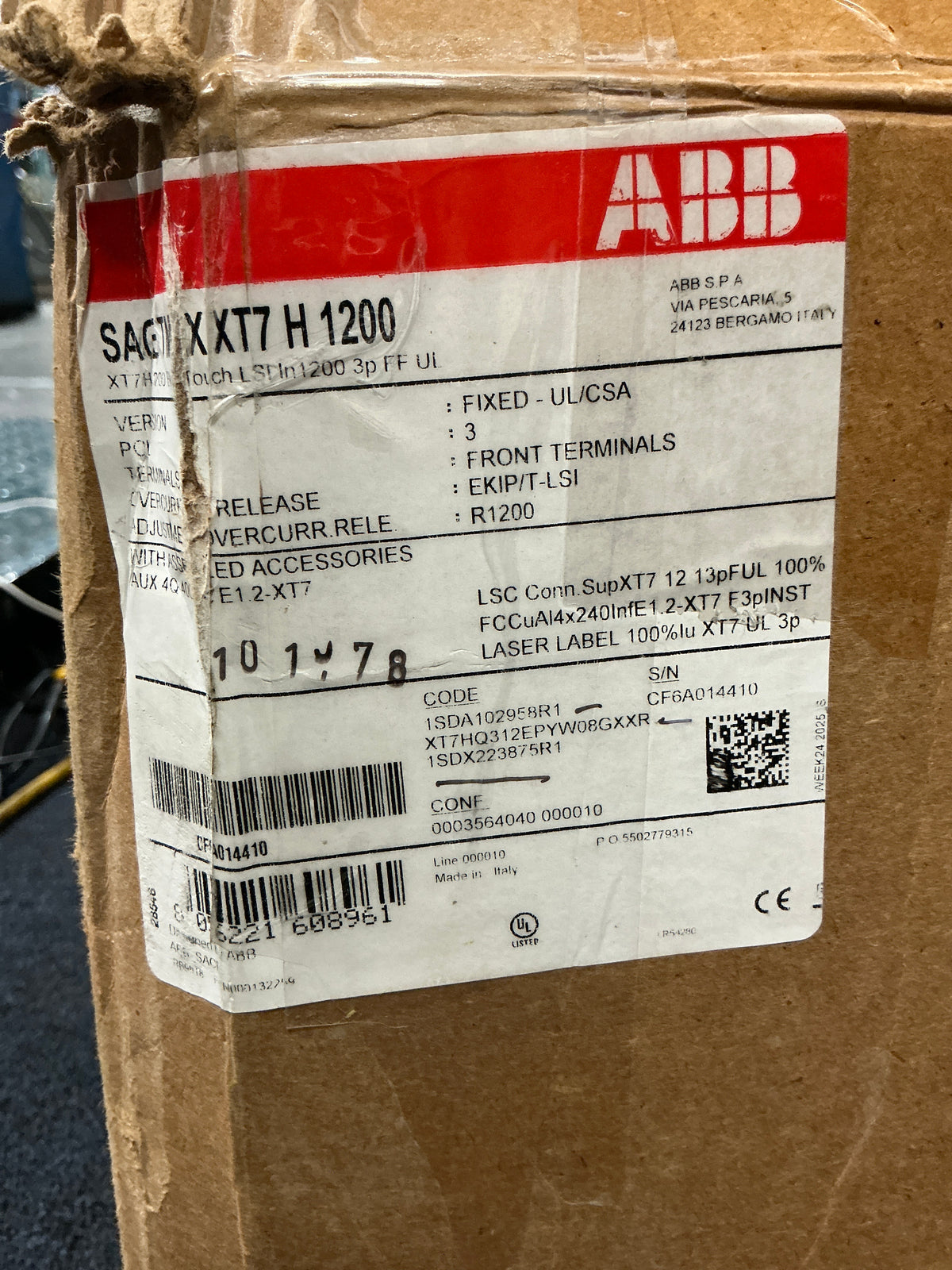 New ABB SACE TMAX XT7 H 1200 3 Pole, 1200 Amps, 600 Volts Circuit Breaker