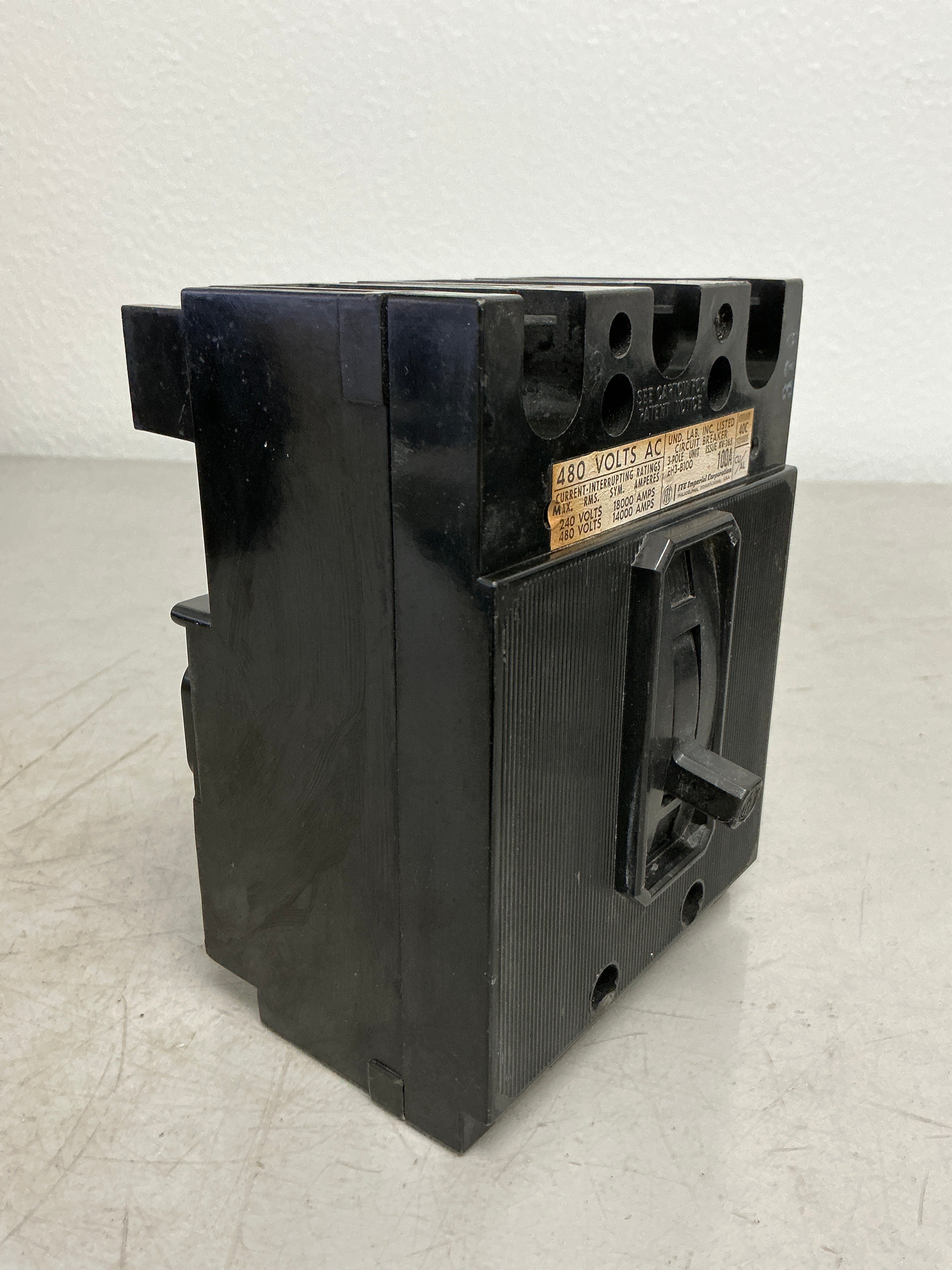 *CHIPPED* Used EH3-B100 3 Pole, 100 Amps, 480 Volts Circuit Breaker