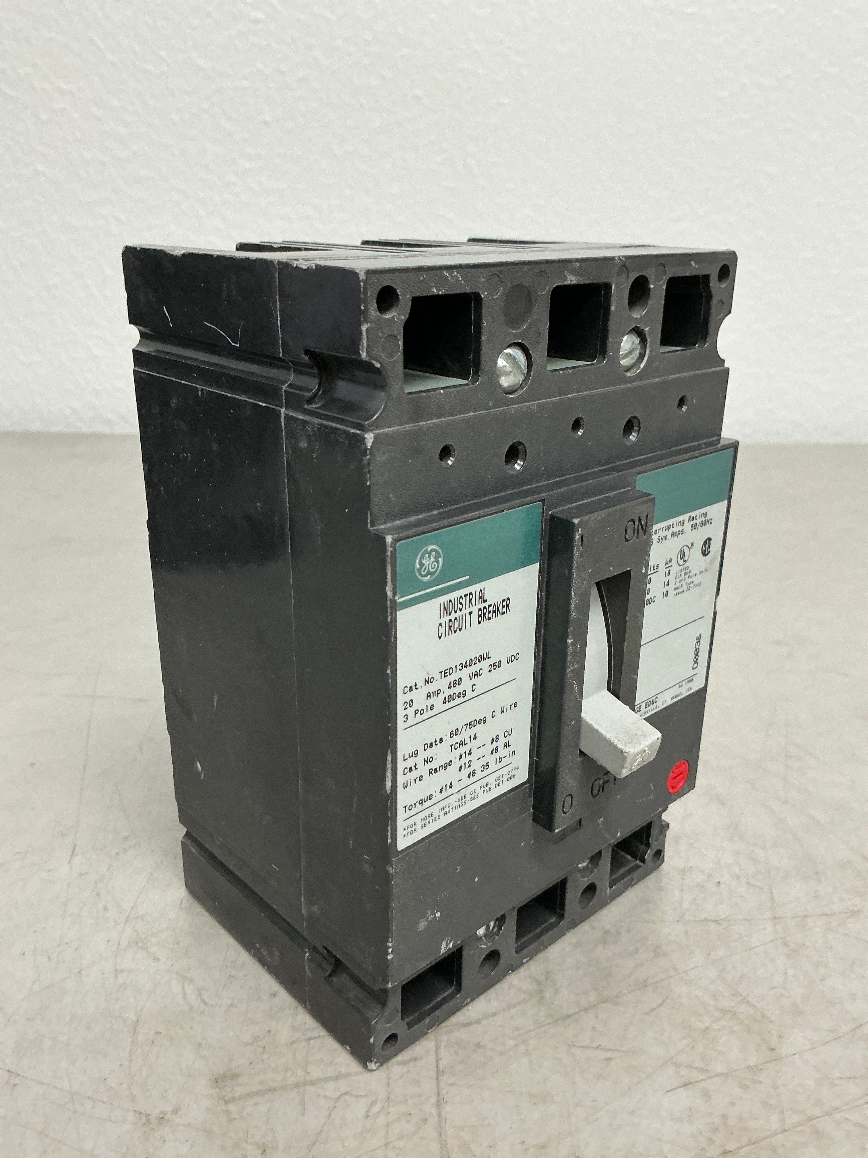 Used TED134020WL 3 Pole, 20 Amps, 480 Volts Circuit Breaker