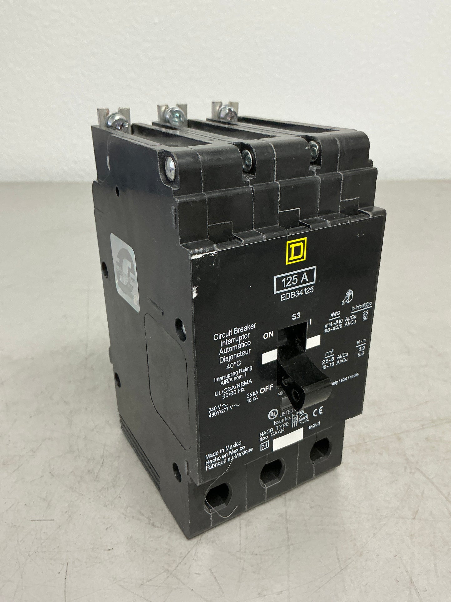 Used Square D EDB34125 3 Pole, 125 Amps, 480 Volts