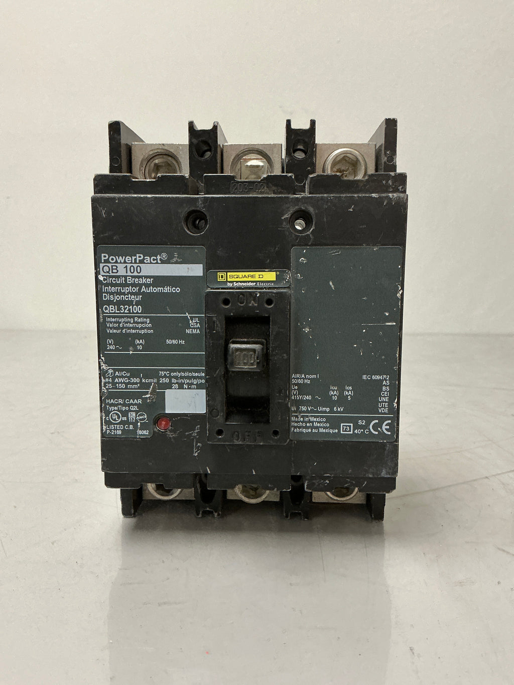 Used Square D QBL32100 3 Poles, 100 Amps, 240 Volts Circuit Breaker
