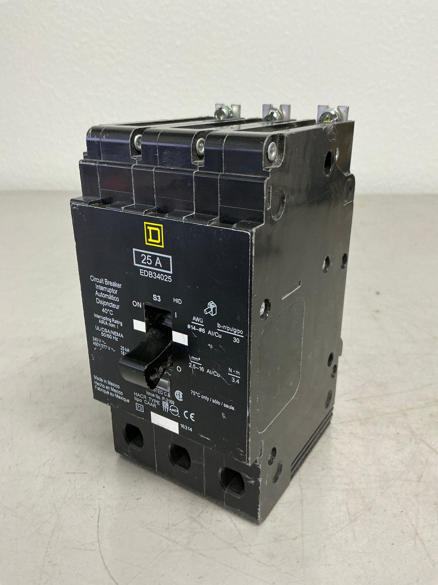 New Square D EDB34025 3 Pole, 25 Amps, 480 Volts