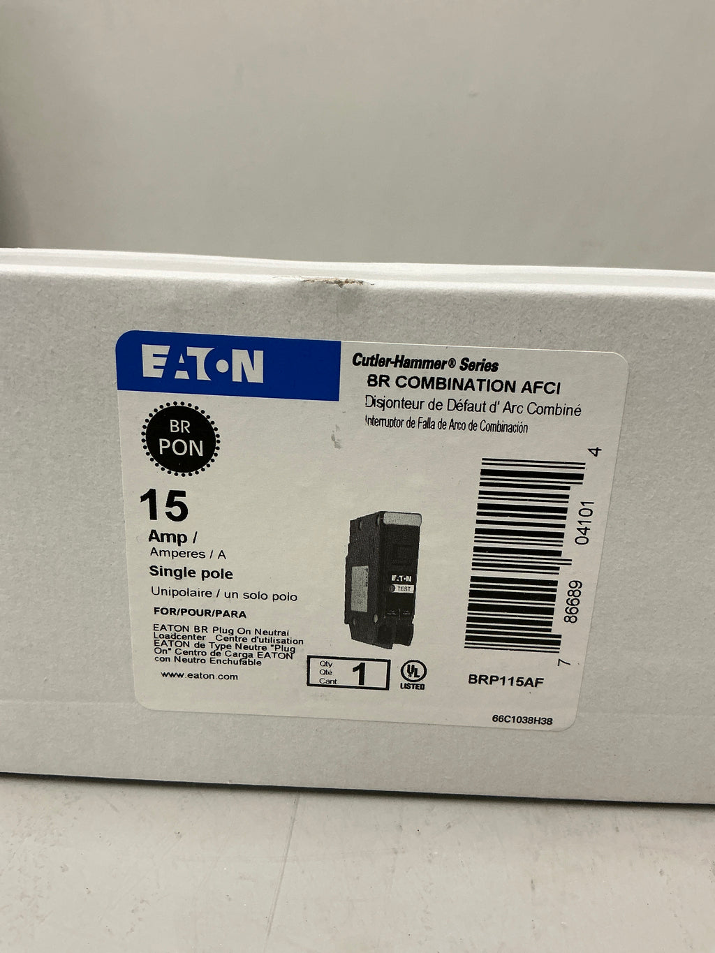New Eaton BRP115AF 1 Pole, 15 Amps, 120 Volts Circuit Breaker
