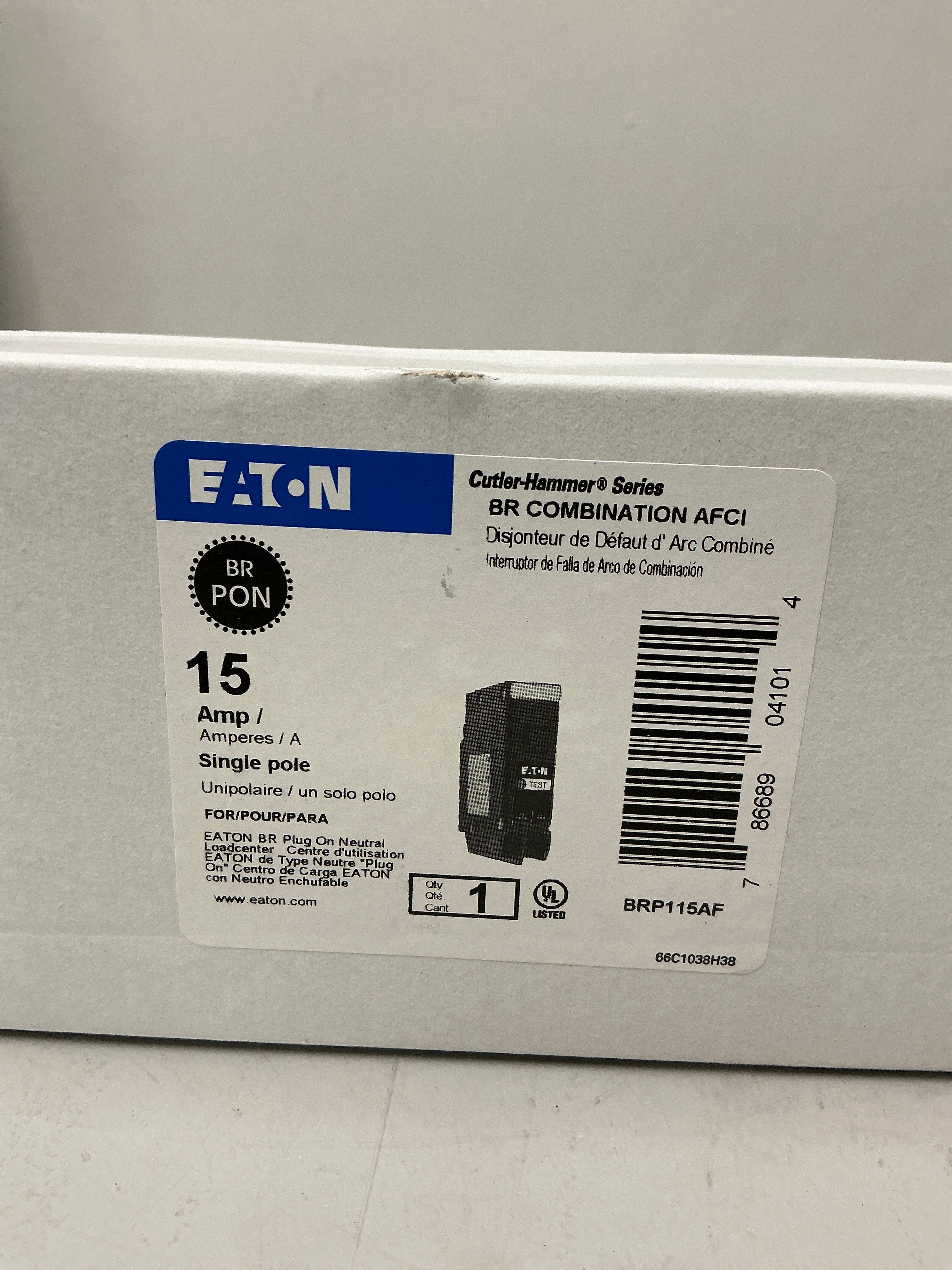 New Eaton BRP115AF 1 Pole, 15 Amps, 120 Volts Circuit Breaker