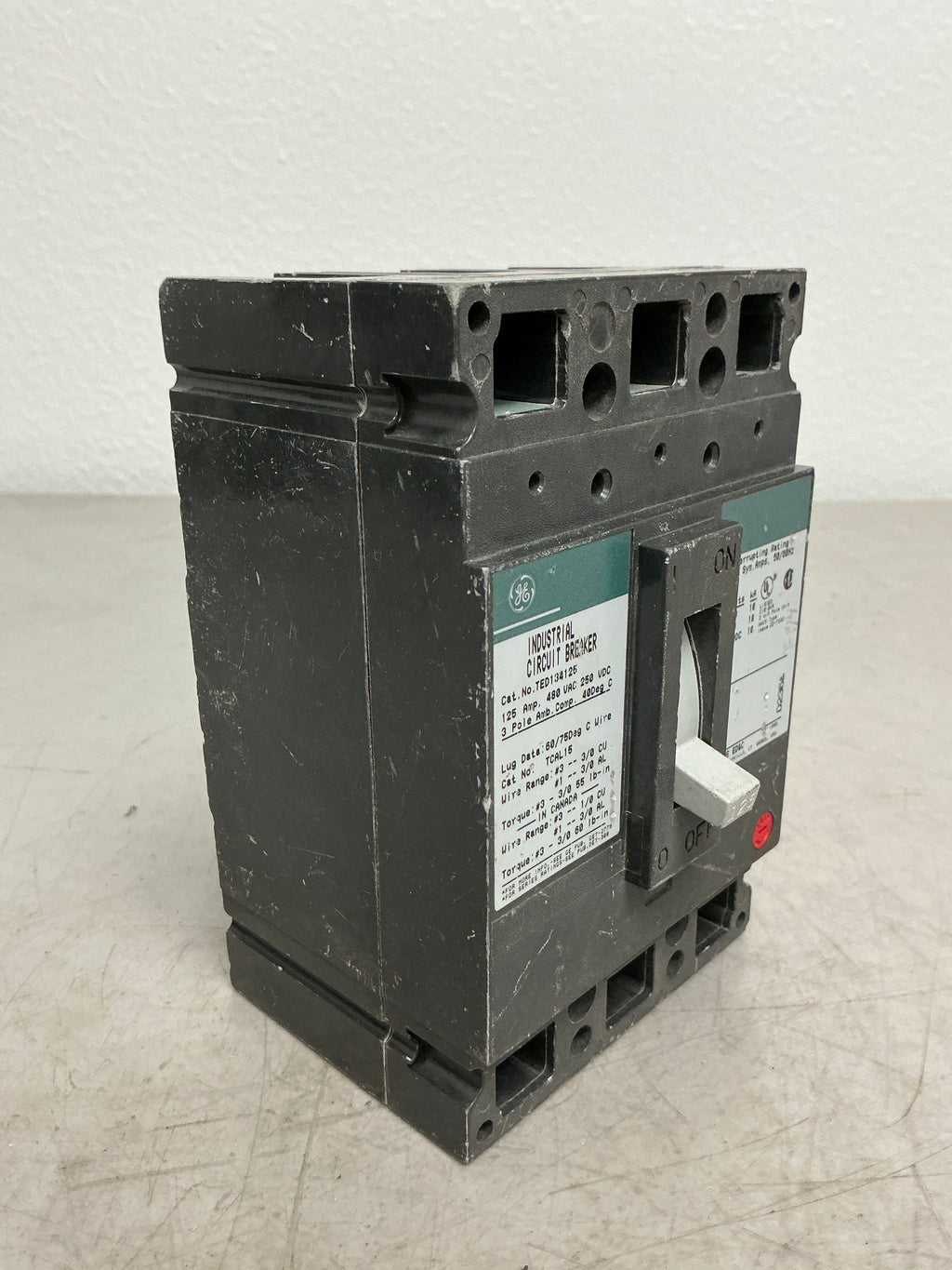 Used TED134125 3 Pole, 125 Amps, 480 Volts Circuit Breaker