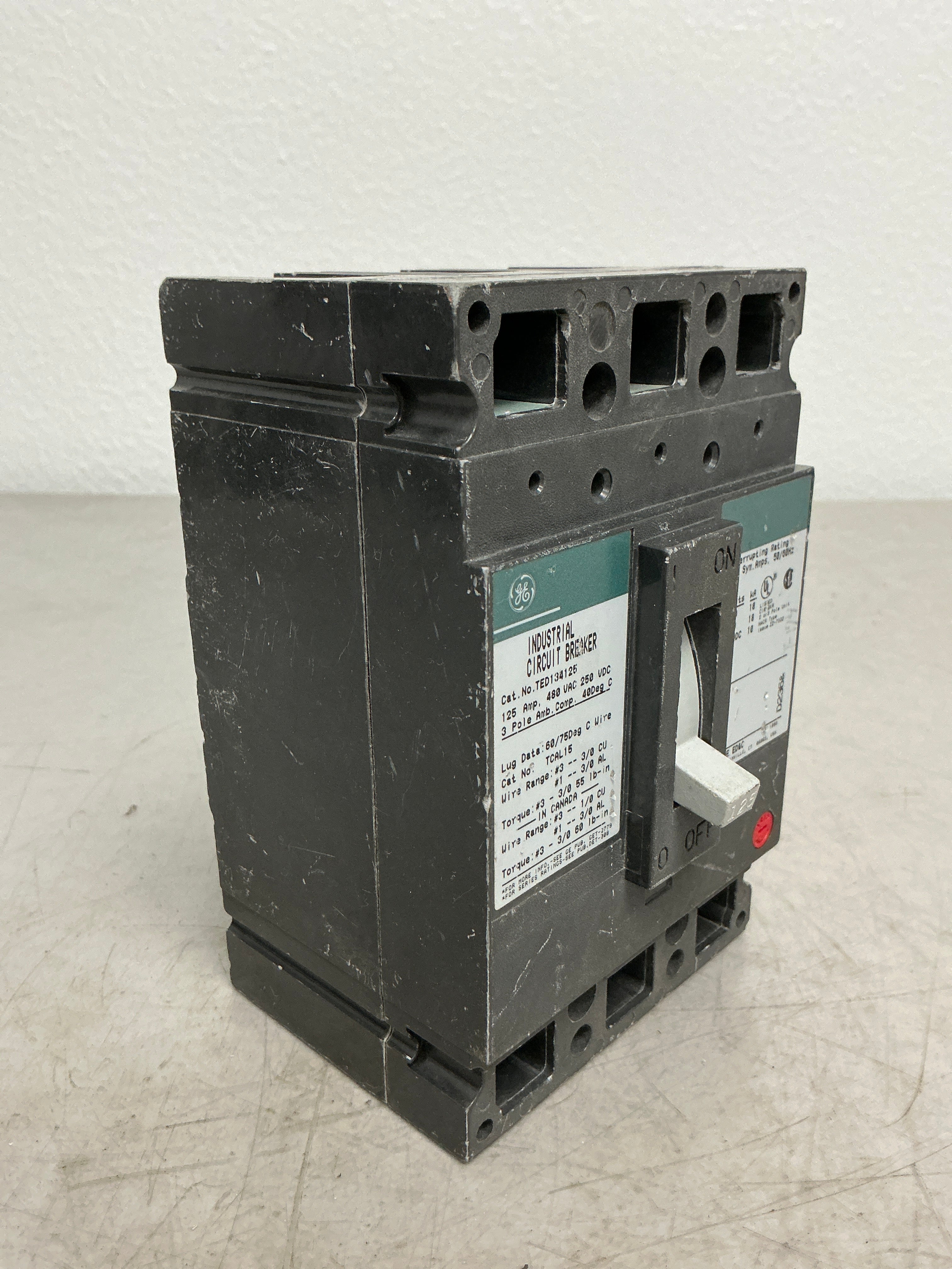 Used TED134125 3 Pole, 125 Amps, 480 Volts Circuit Breaker