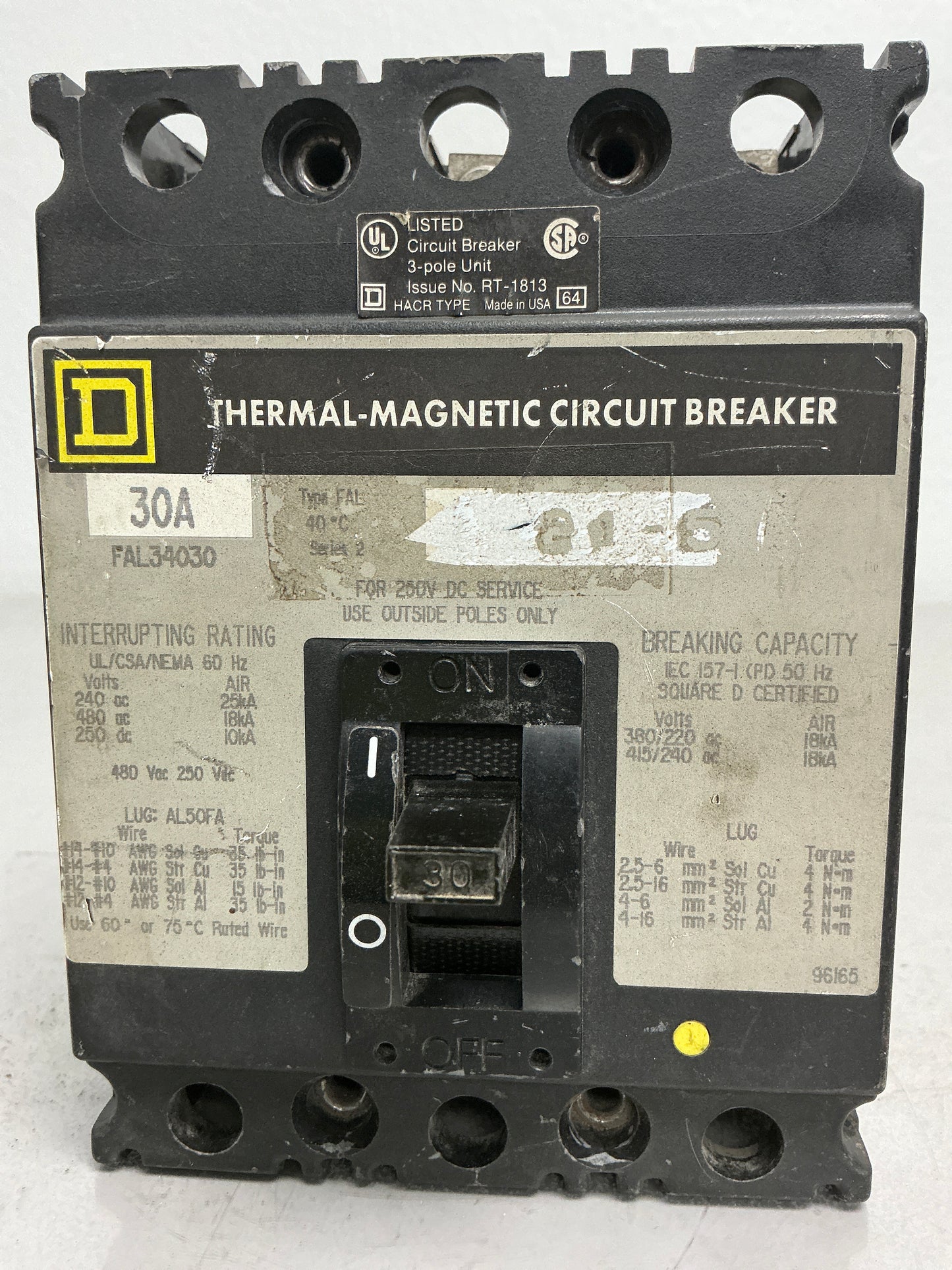 *CHIPPED* Used Square D FAL34030 3 Pole, 30 Amps, 480 Volt