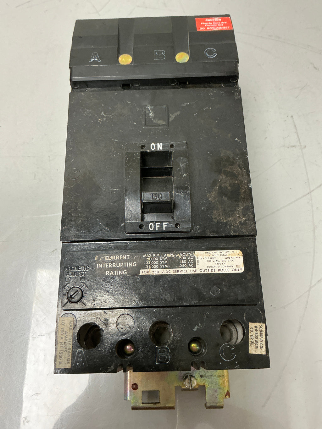 Used Square D KA36150 3 Pole, 150 Amps, 600 Volts Circuit Breaker