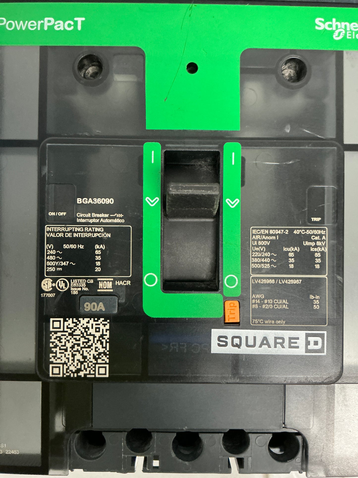 New Square D BGA36090 3 Pole, 600 Volts, 90 Amps